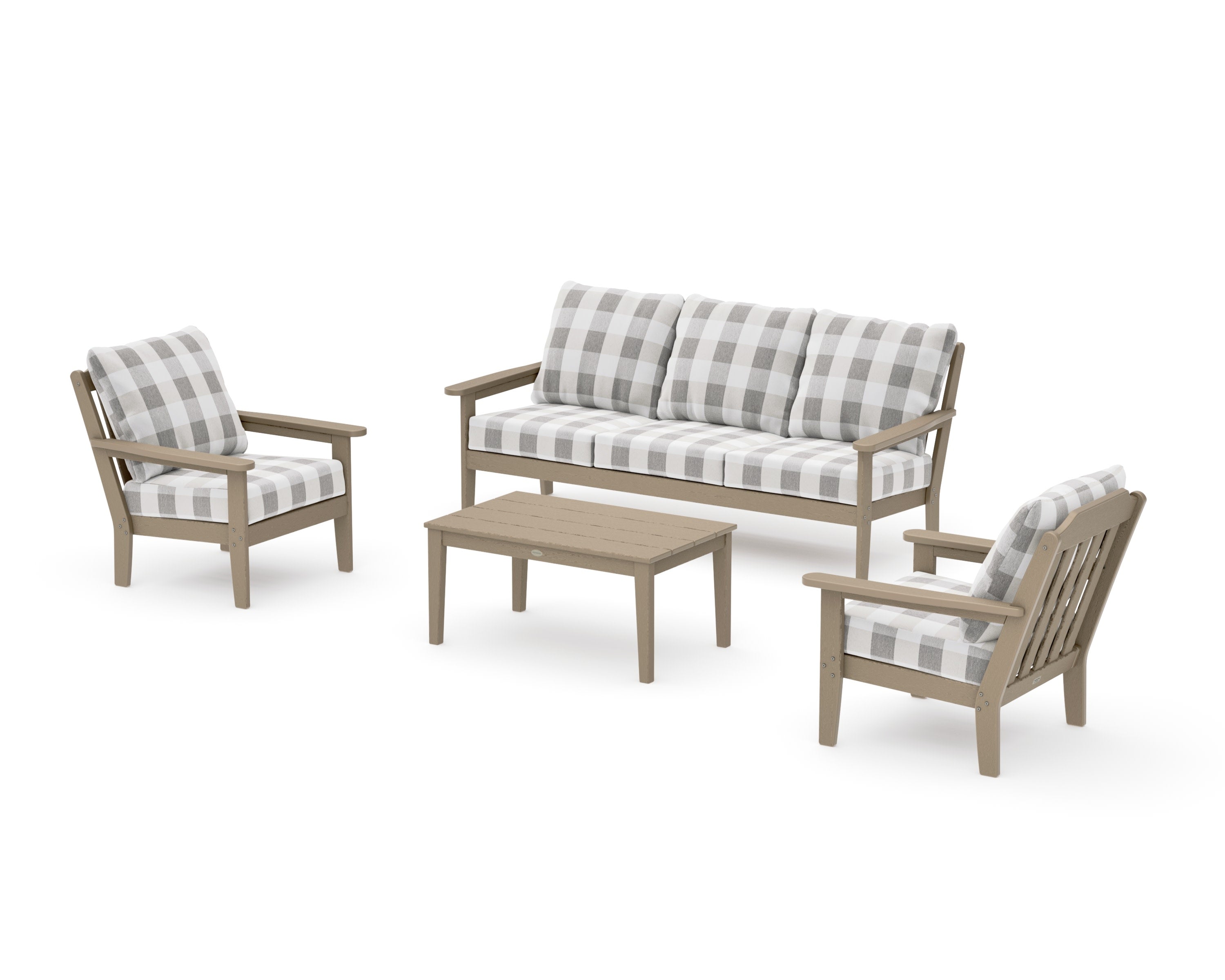 Cottage 4-Piece Deep Seating Set with Sofa in Vintage Sahara / Buffalo Plaid Grey Mist