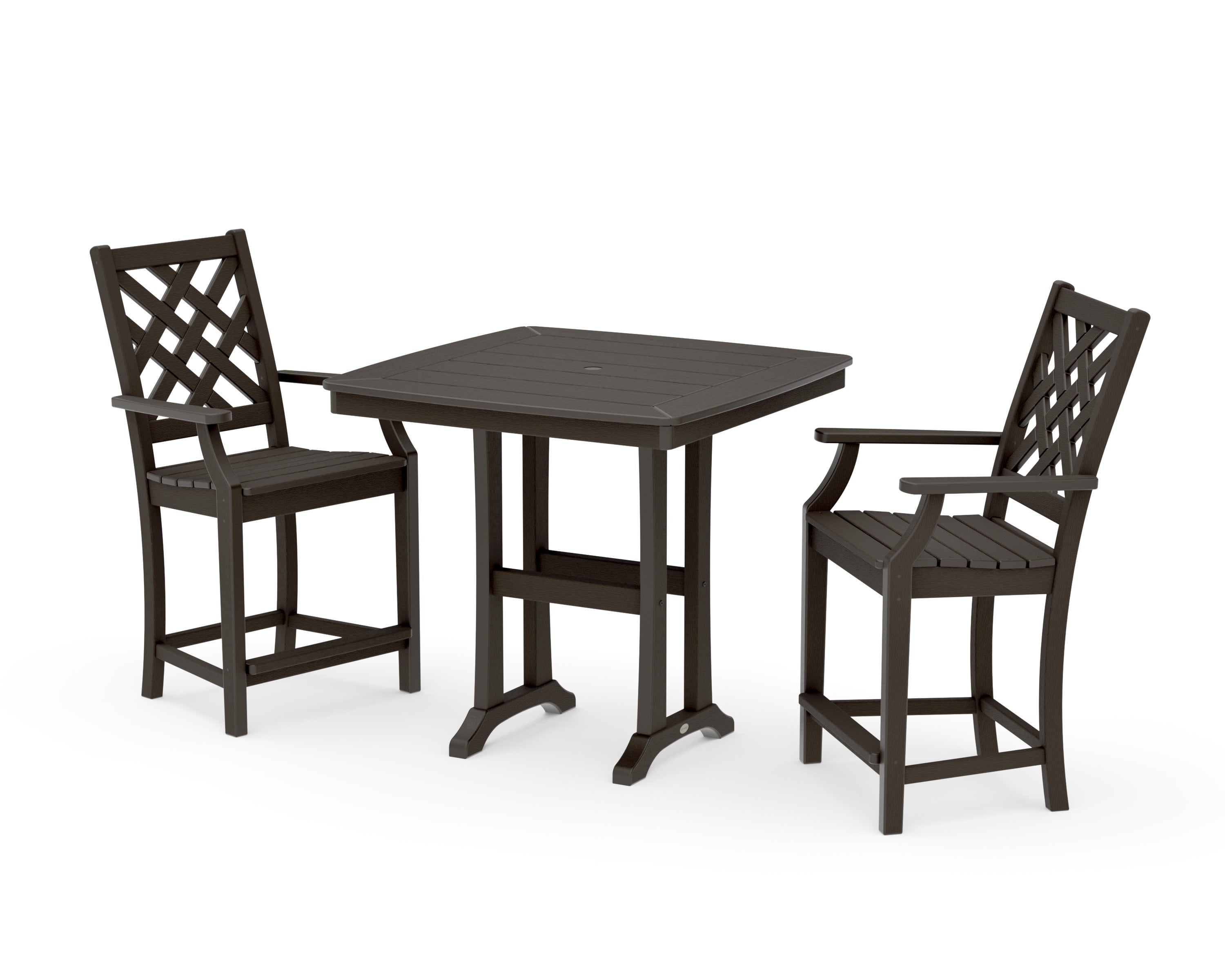 Wovendale 3-Piece Counter Set with Trestle Legs in Vintage Coffee