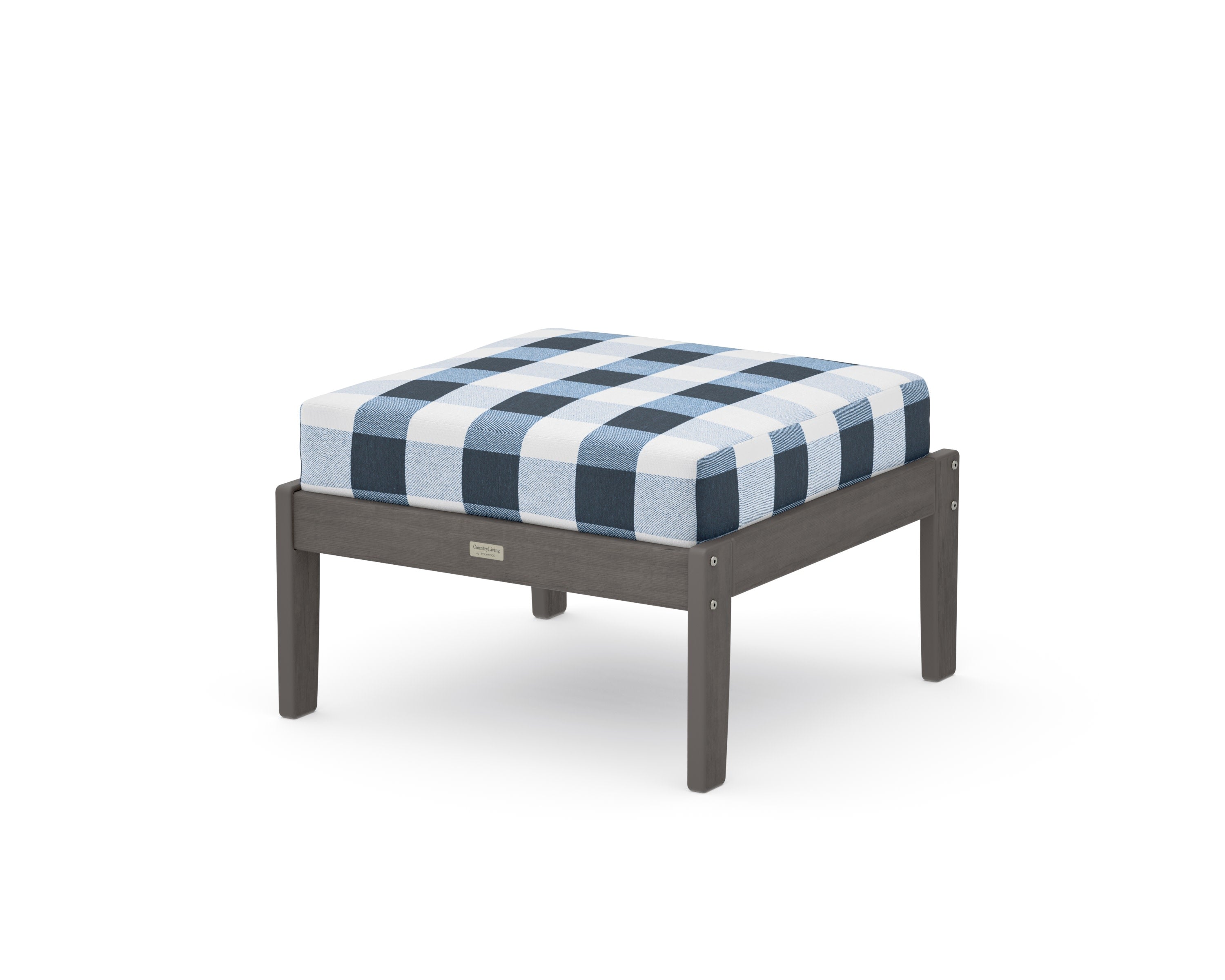 Cottage Deep Seating Ottoman in Driftwood / Buffalo Plaid Marine Indigo
