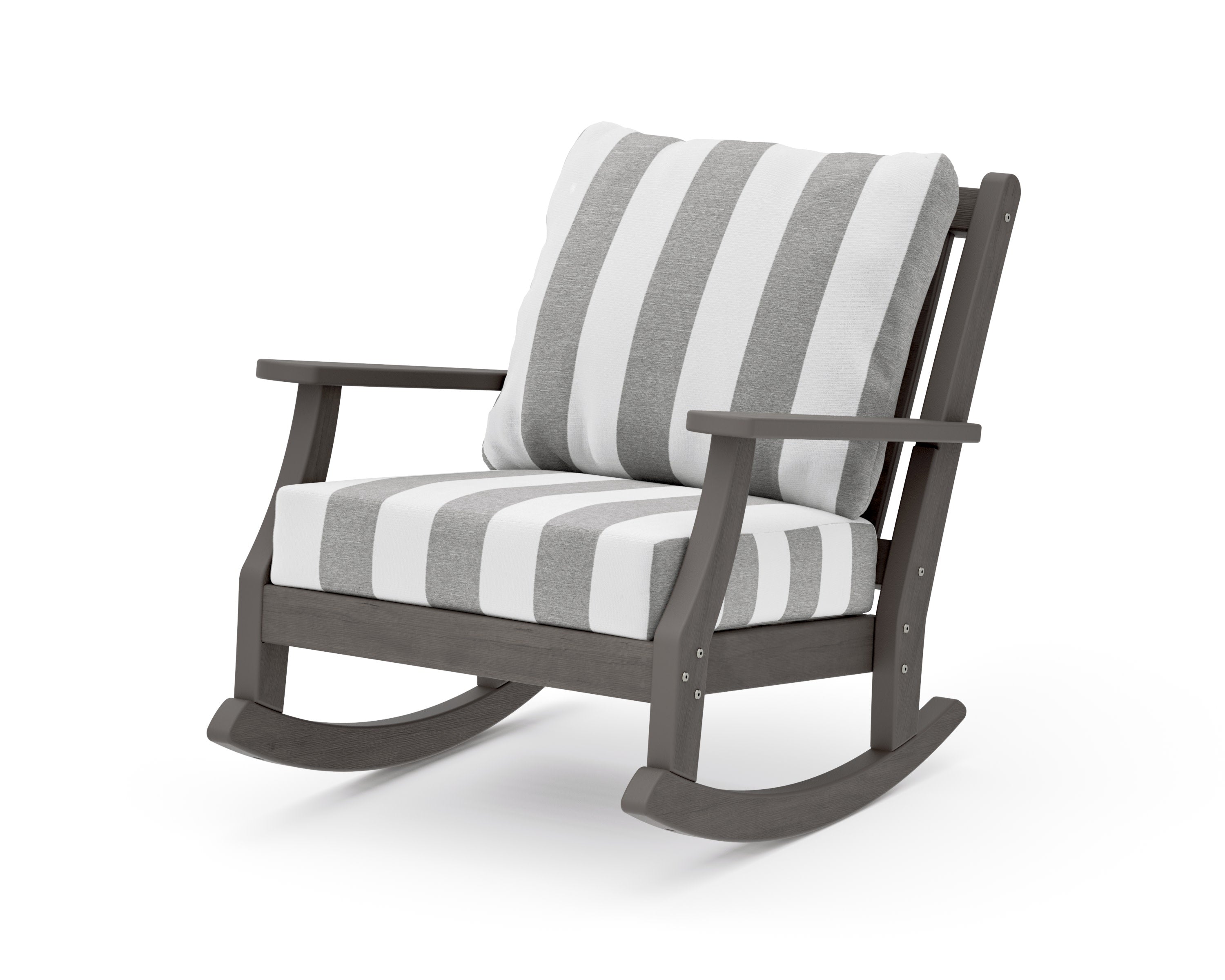 Wovendale Deep Seating Rocking Chair in Driftwood / Cabana Stripe Grey Mist