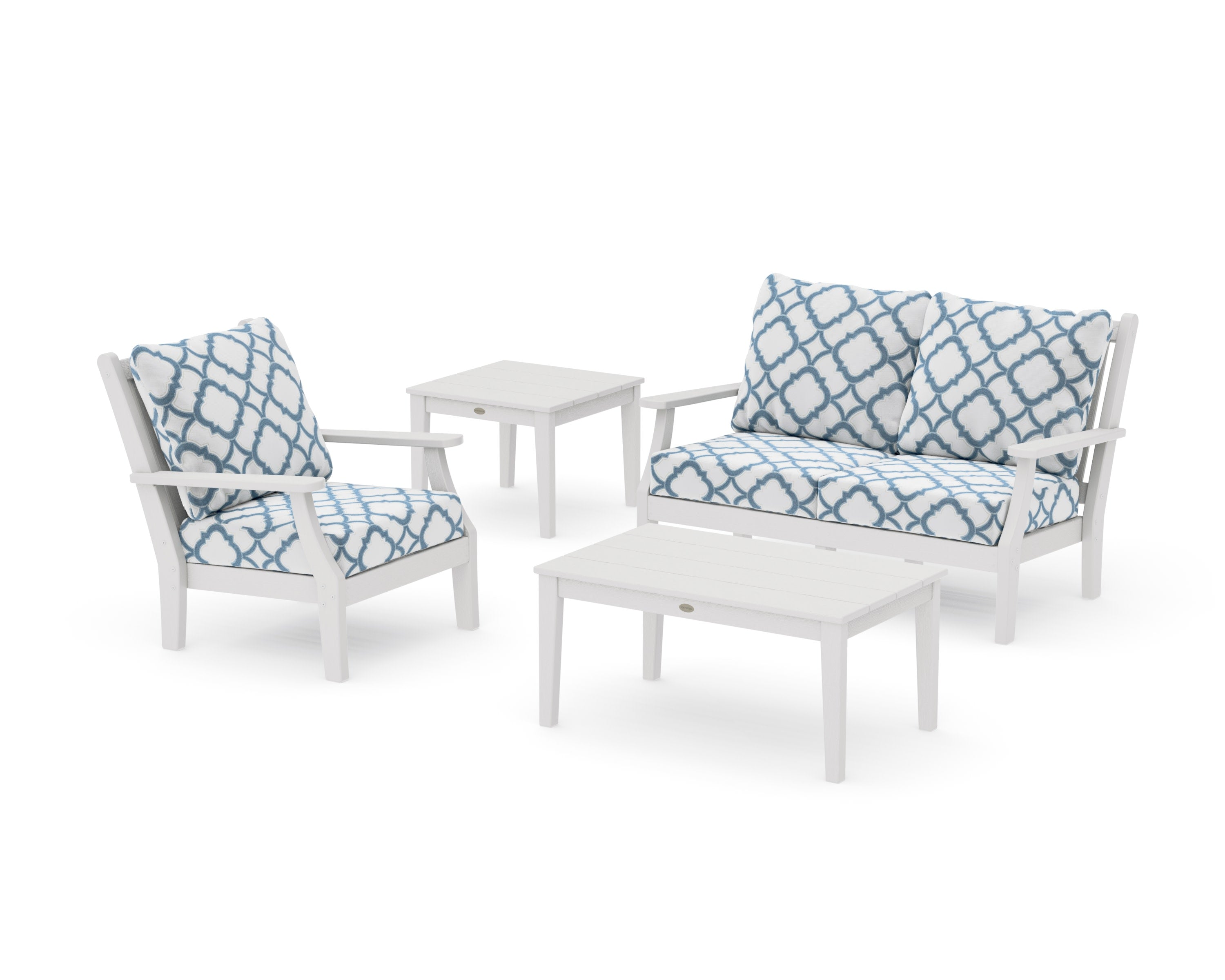 Wovendale 4-Piece Deep Seating Set in Vintage White / Trellis Sky Blue