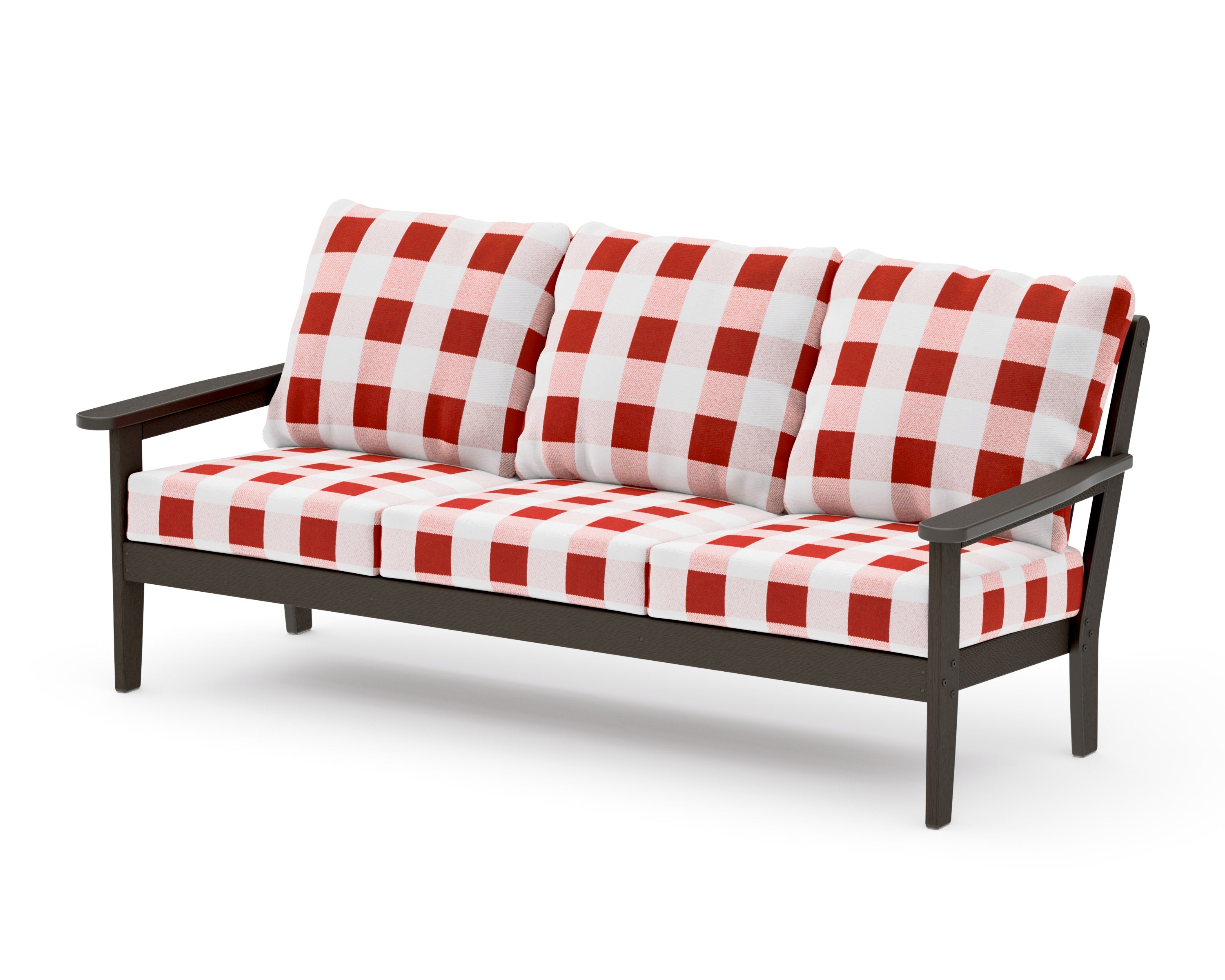 Cottage Deep Seating Sofa in Vintage Coffee / Buffalo Plaid Crimson
