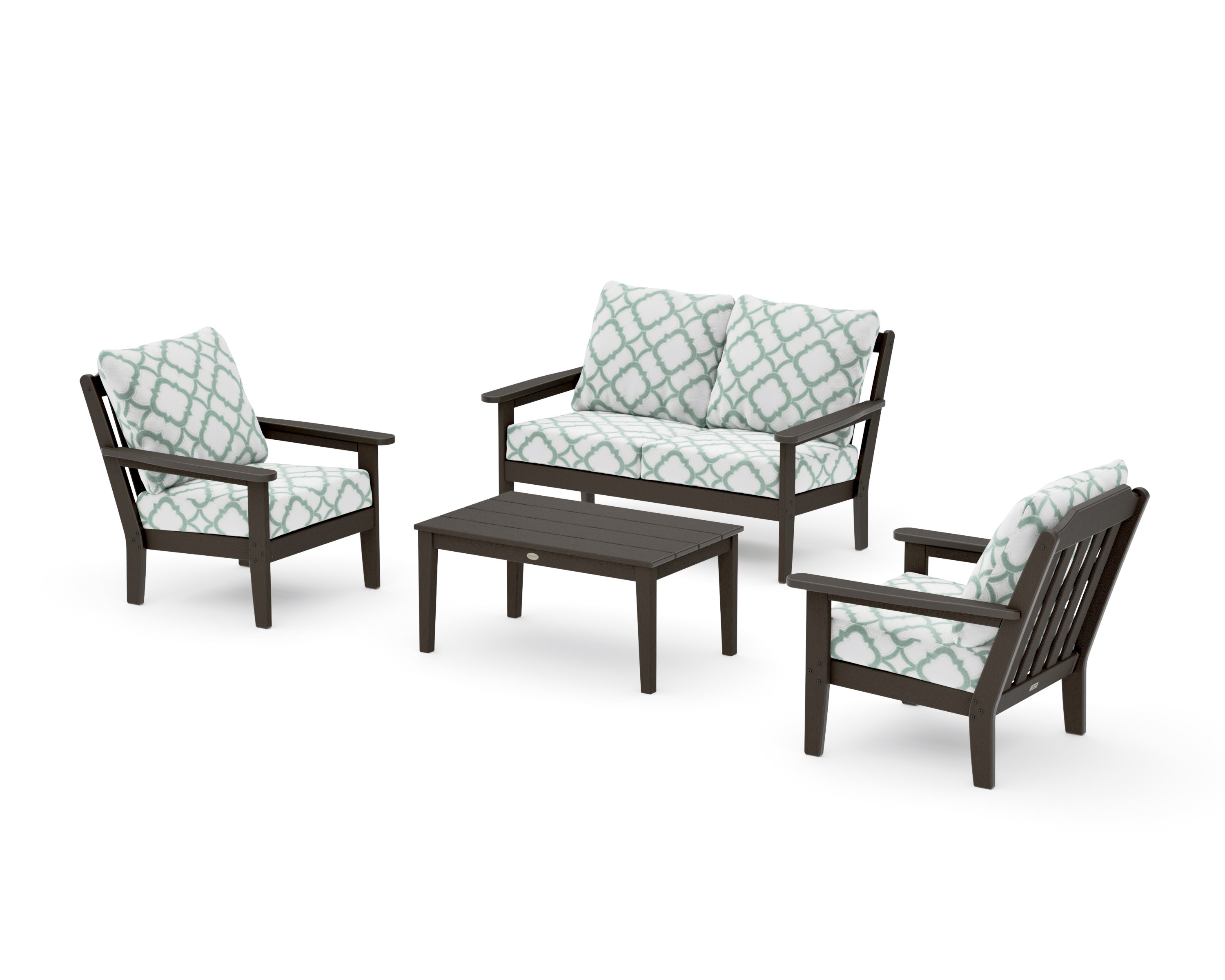 Cottage 4-Piece Deep Seating Set with Loveseat in Vintage Coffee / Trellis Glacier Spa