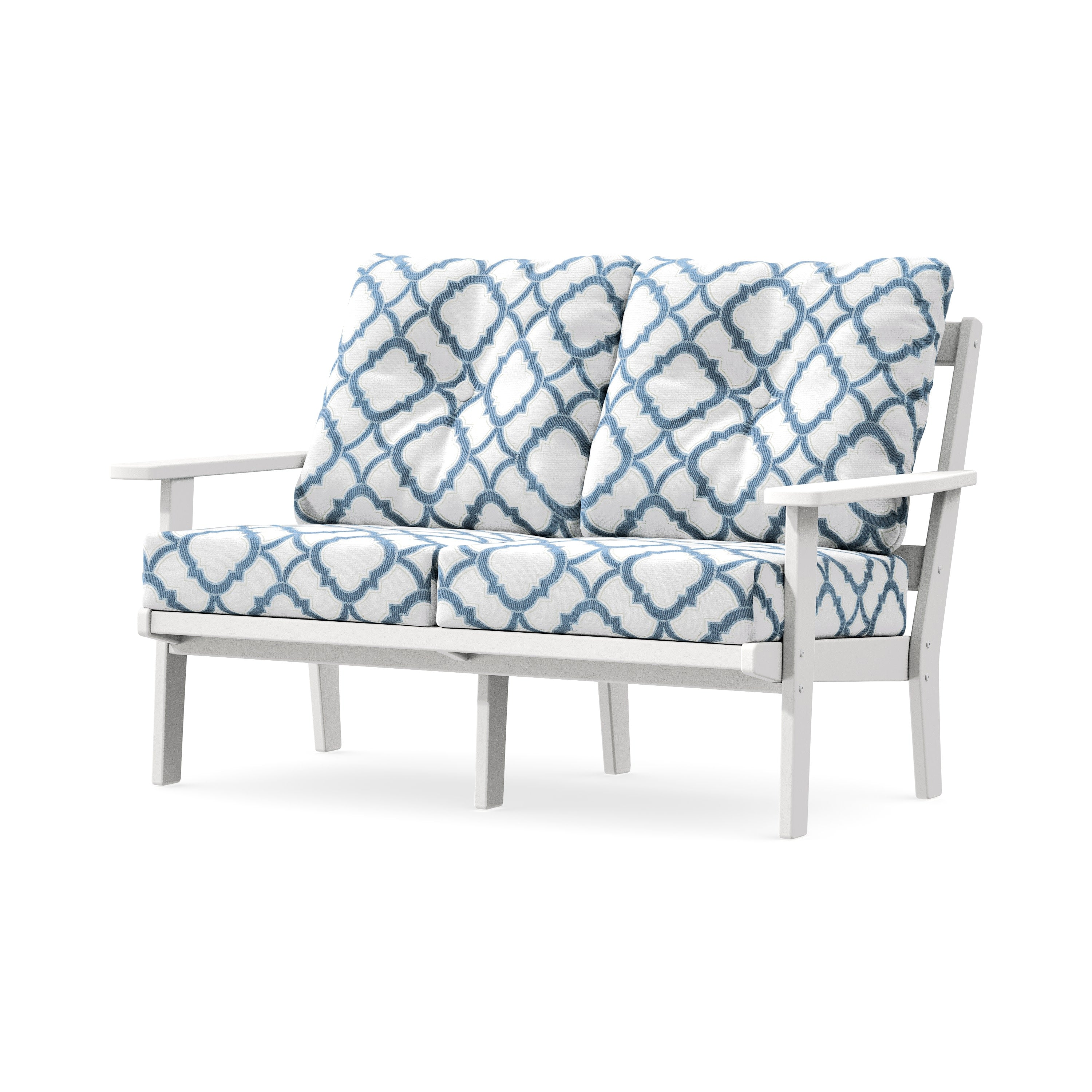 Prairie Deep SeatingLoveseat in White / Trellis Sky Blue