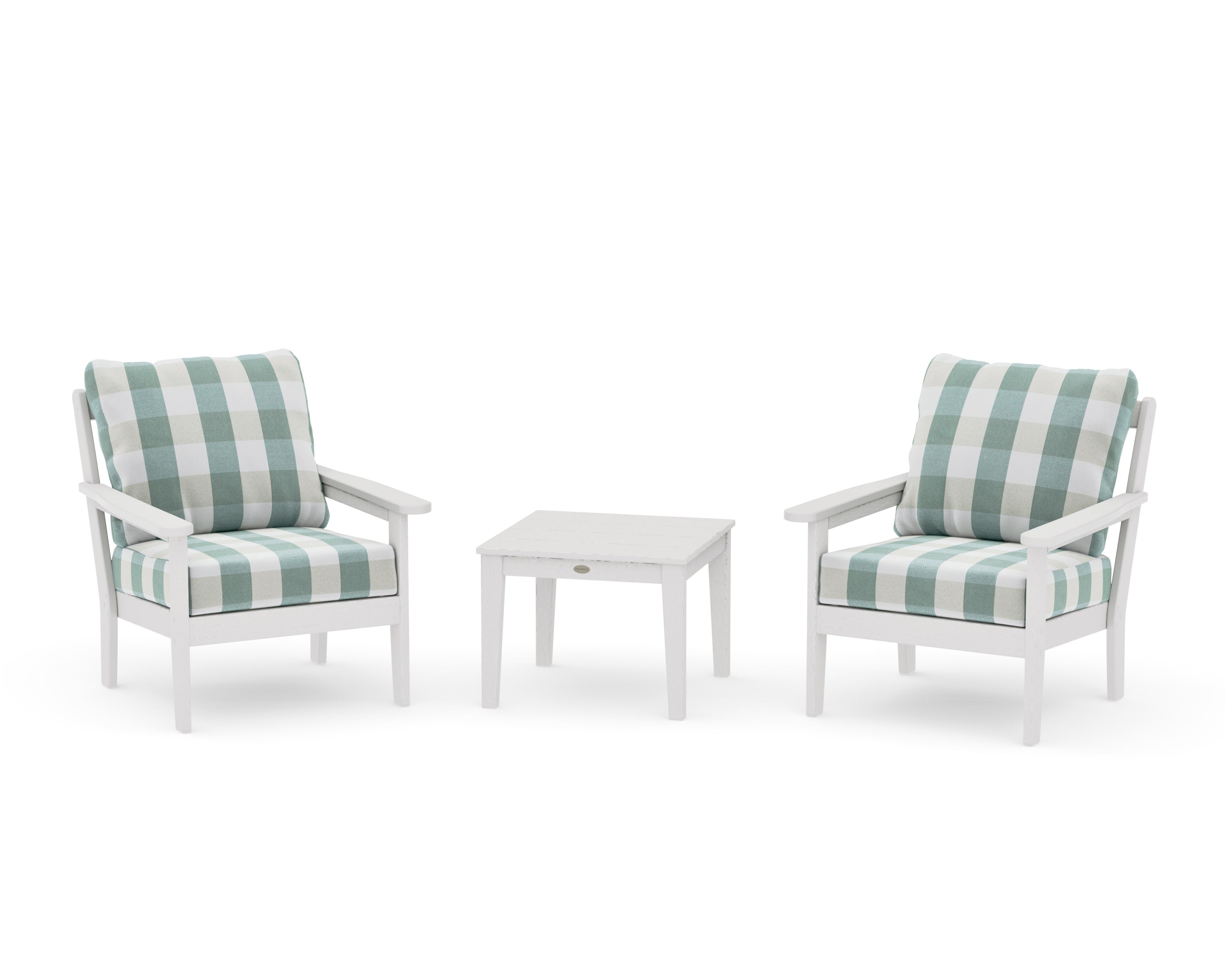 Cottage 3-Piece Deep Seating Set in Vintage White / Buffalo Plaid Glacier Spa