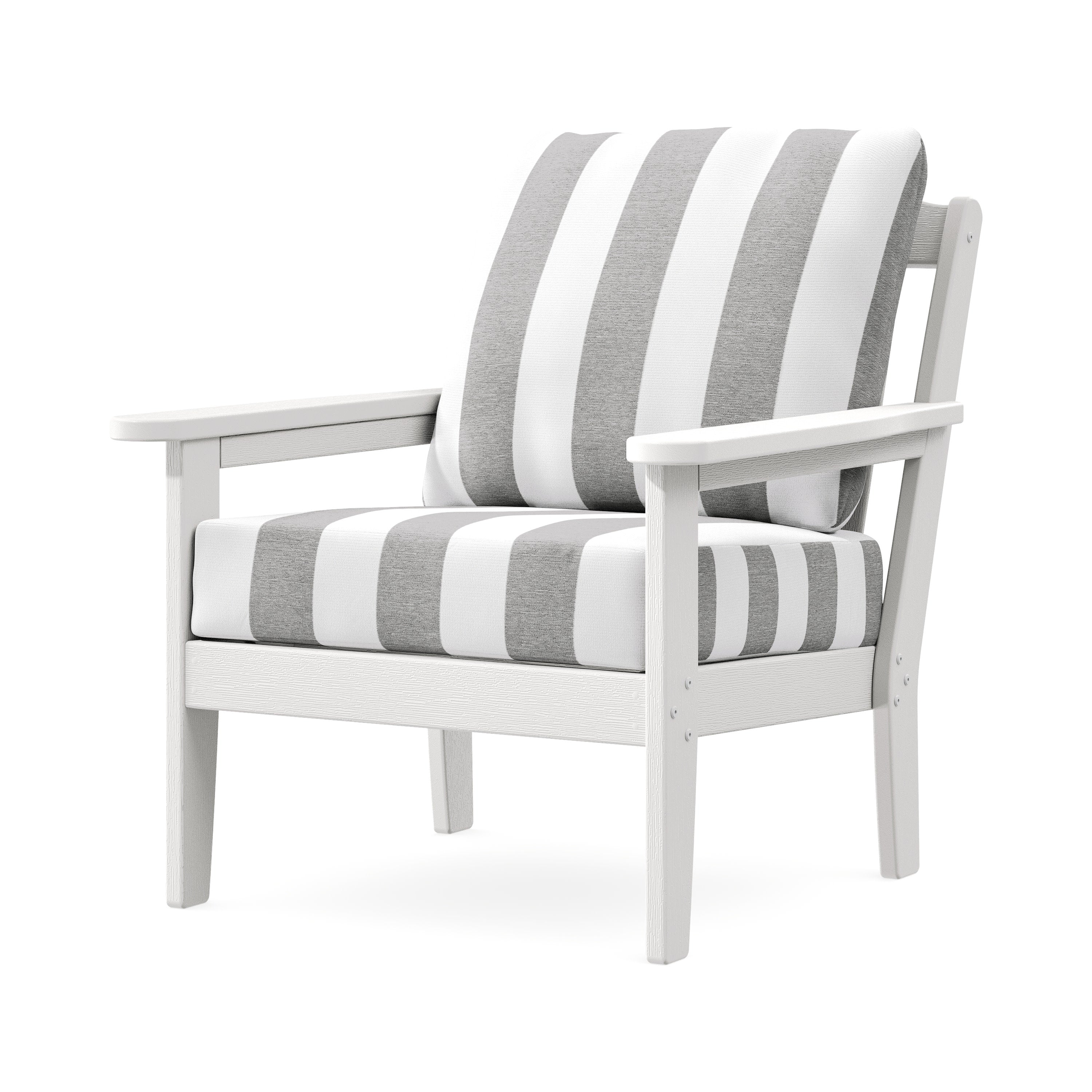 Cottage Deep Seating Chair in Vintage White / Cabana Stripe Grey Mist