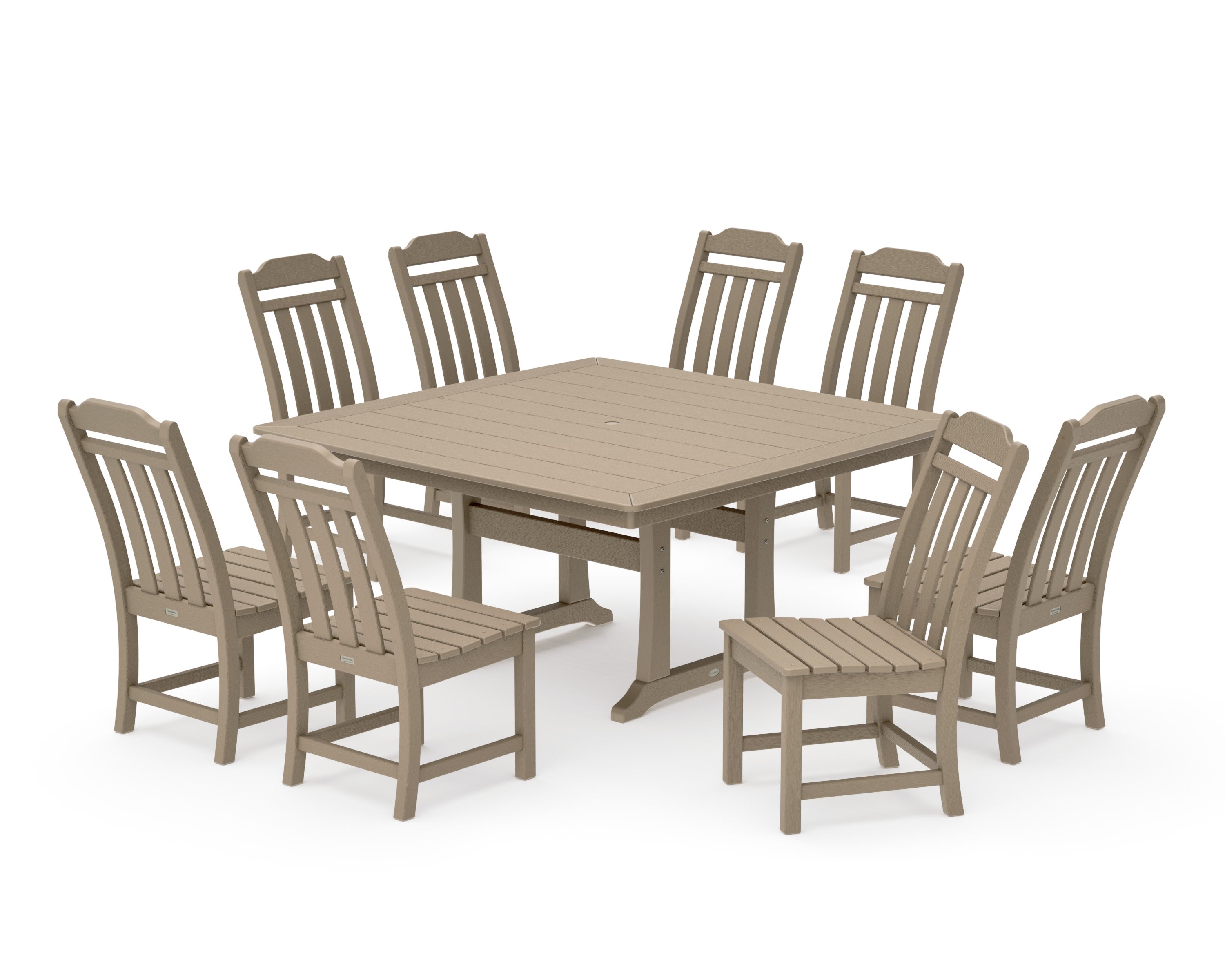 Cottage 9-Piece Square Side Chair Dining Set with Trestle Legs in Vintage Sahara