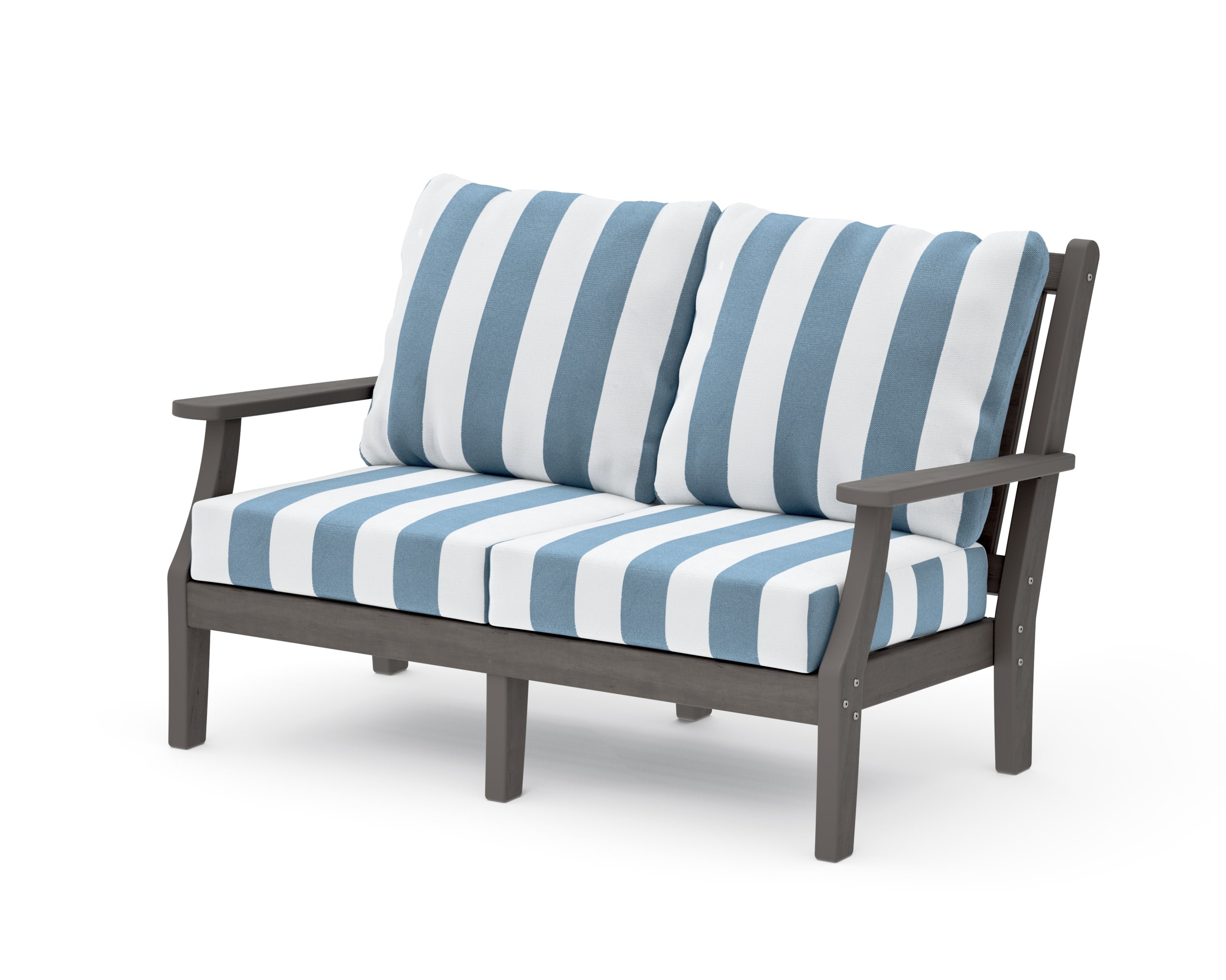 Wovendale Deep Seating Loveseat in Driftwood / Cabana Stripe Sky Blue