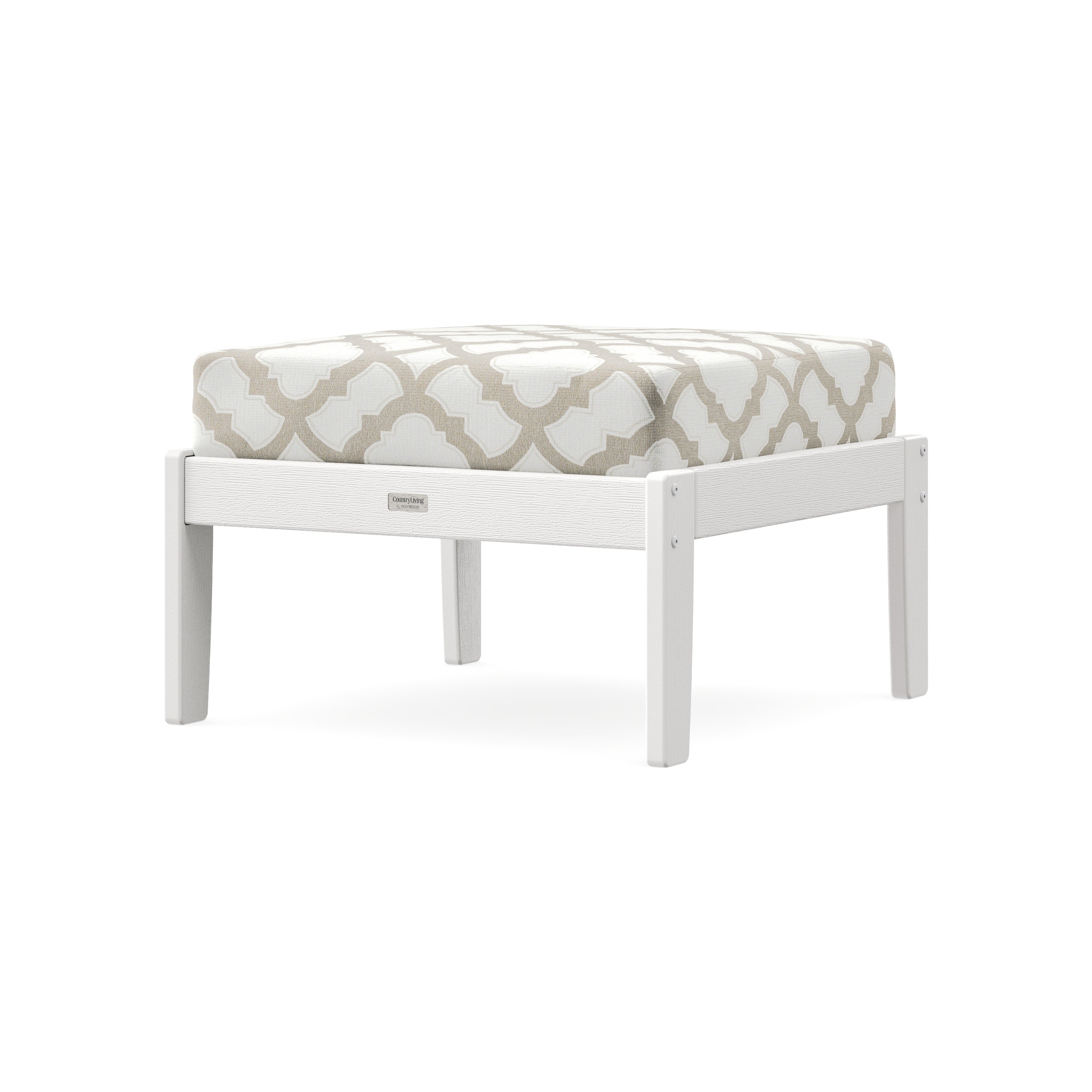 Cottage Deep Seating Ottoman in Vintage White / Trellis Dune Burlap