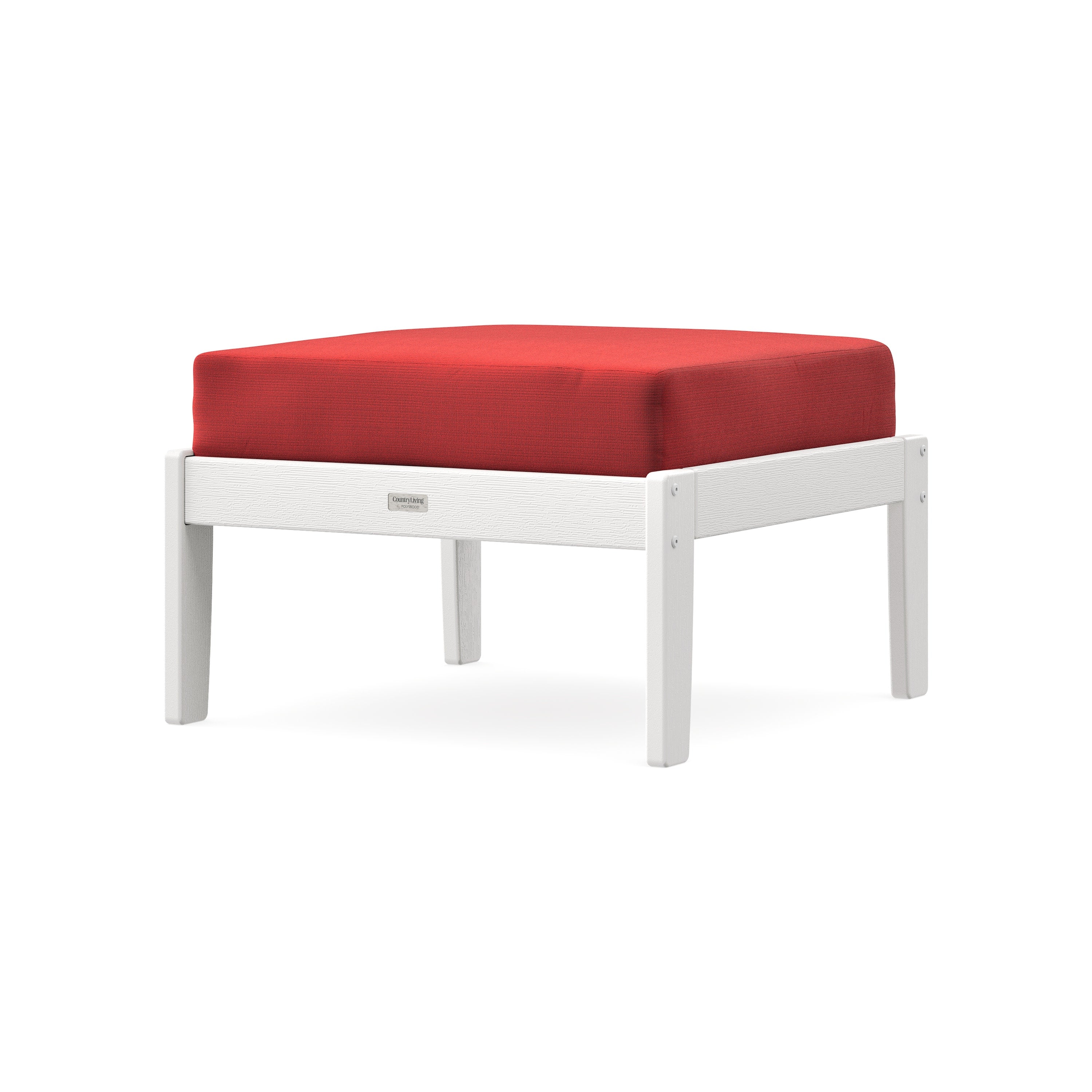 Cottage Deep Seating Ottoman in Vintage White / Crimson Linen