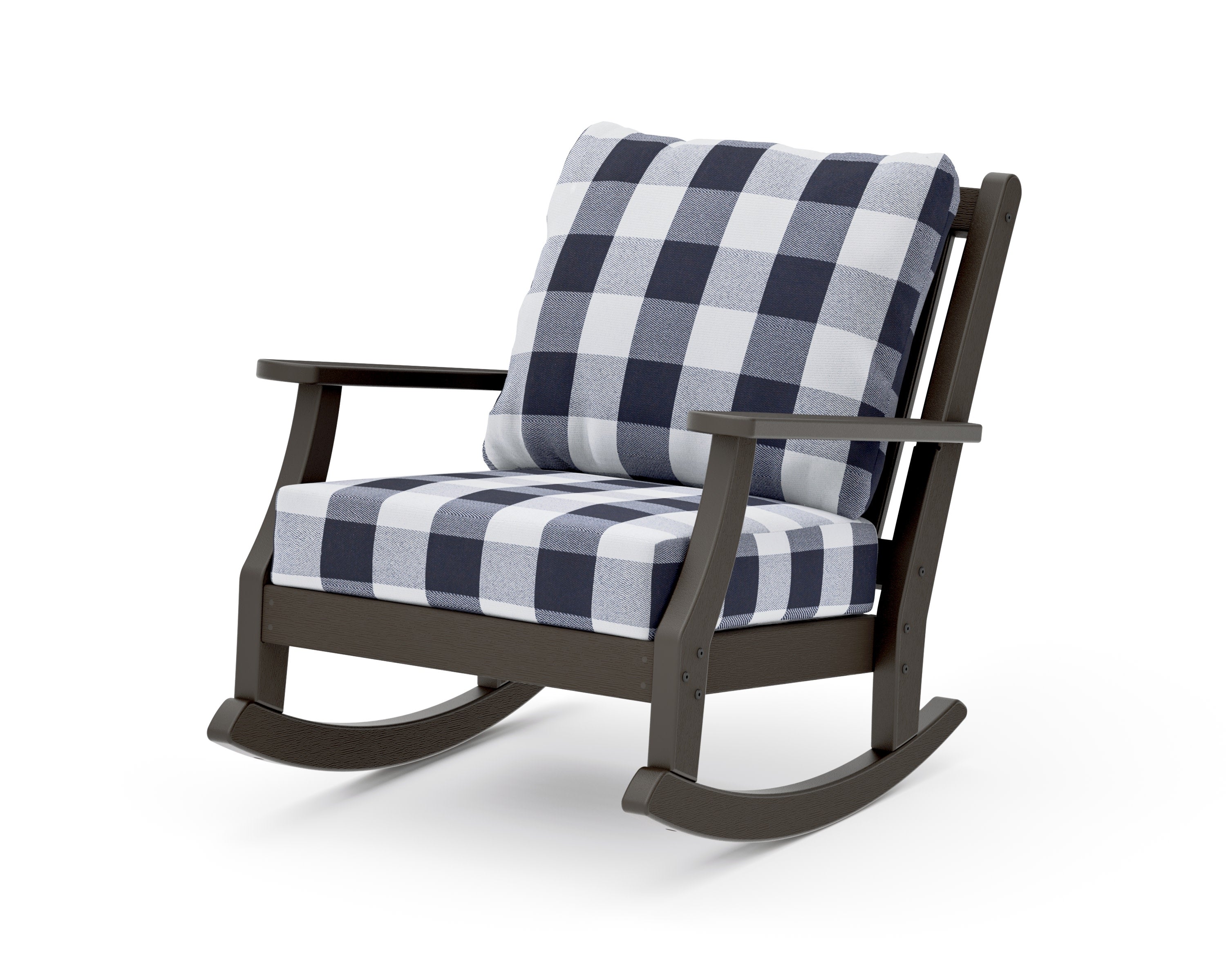 Wovendale Deep Seating Rocking Chair in Vintage Coffee / Buffalo Plaid Navy