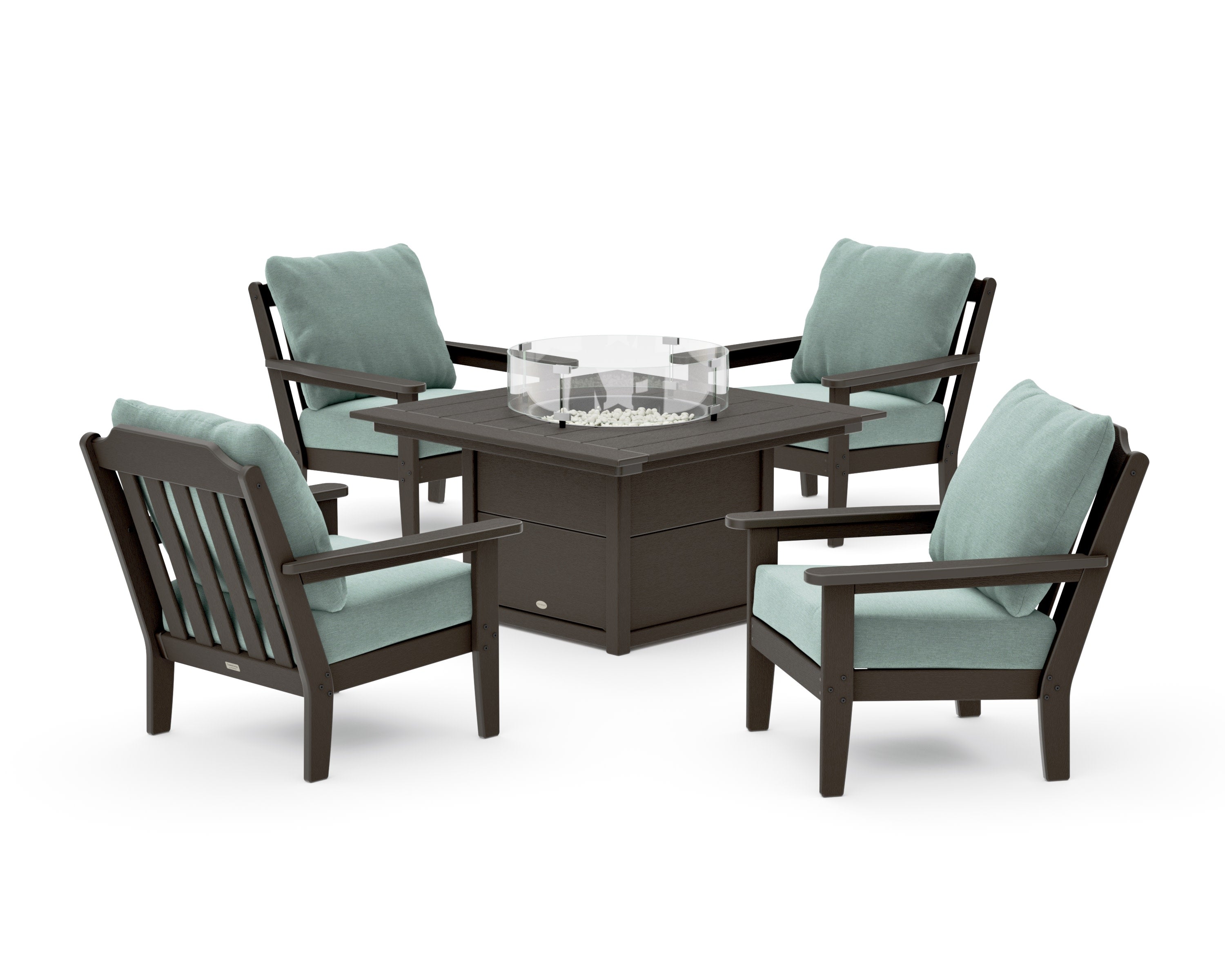 Cottage 5-Piece Deep Seating Set with Fire Pit Table in Vintage Coffee / Glacier Spa