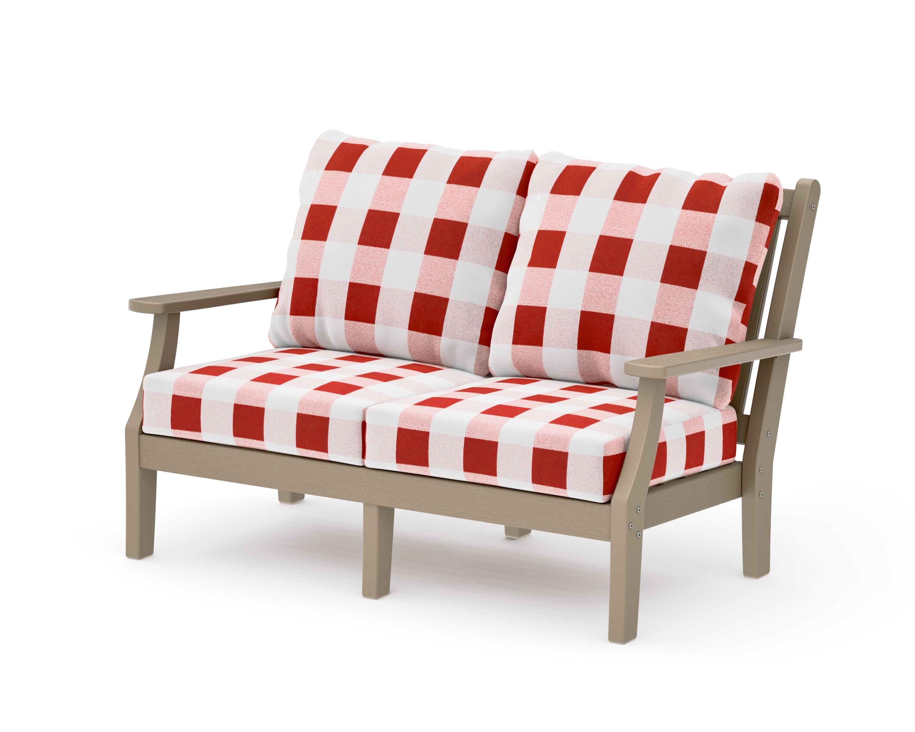 Wovendale Deep Seating Loveseat in Vintage Sahara / Buffalo Plaid Crimson