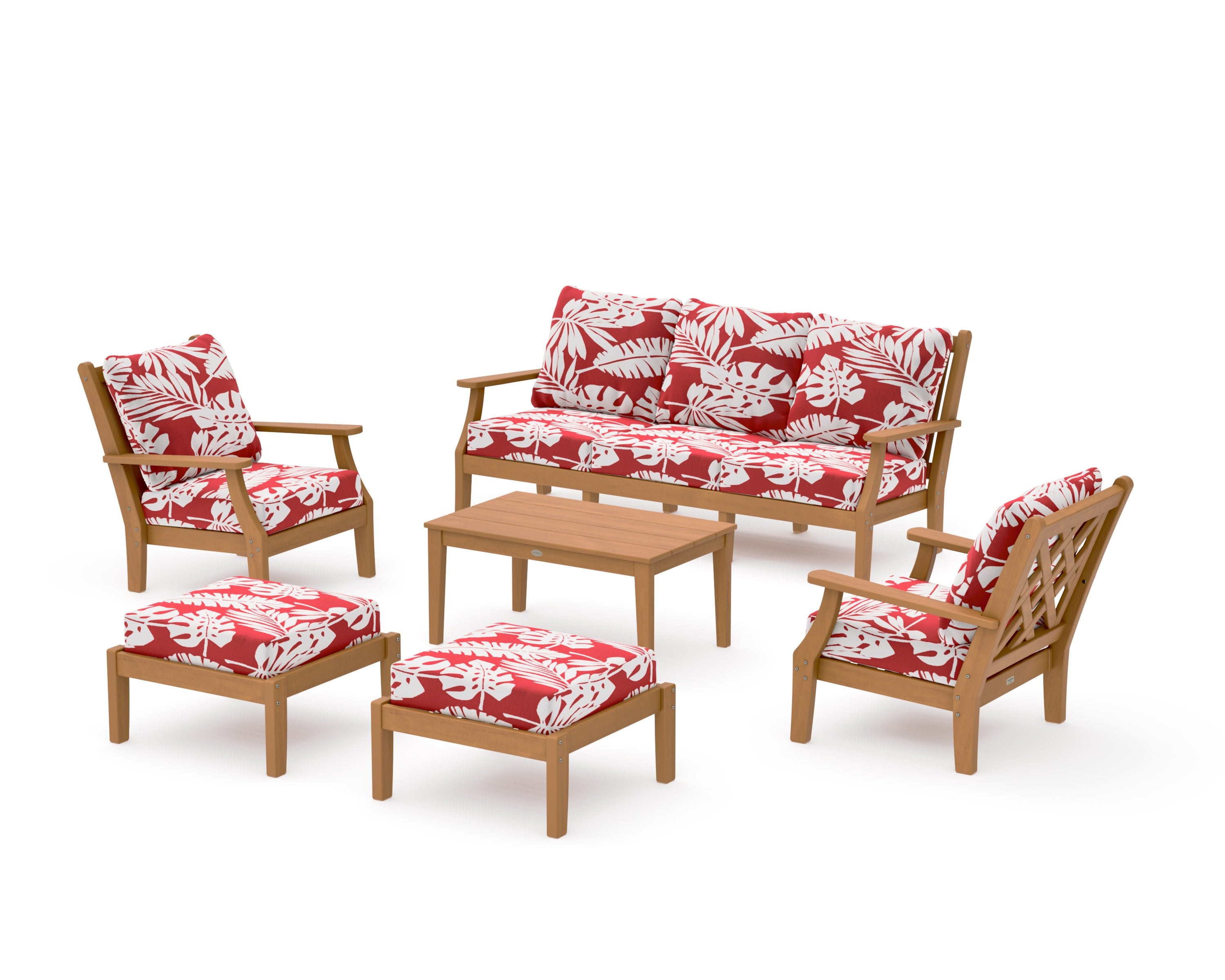 Wovendale 6-Piece Lounge Sofa Set in Natural / Leaf Crimson