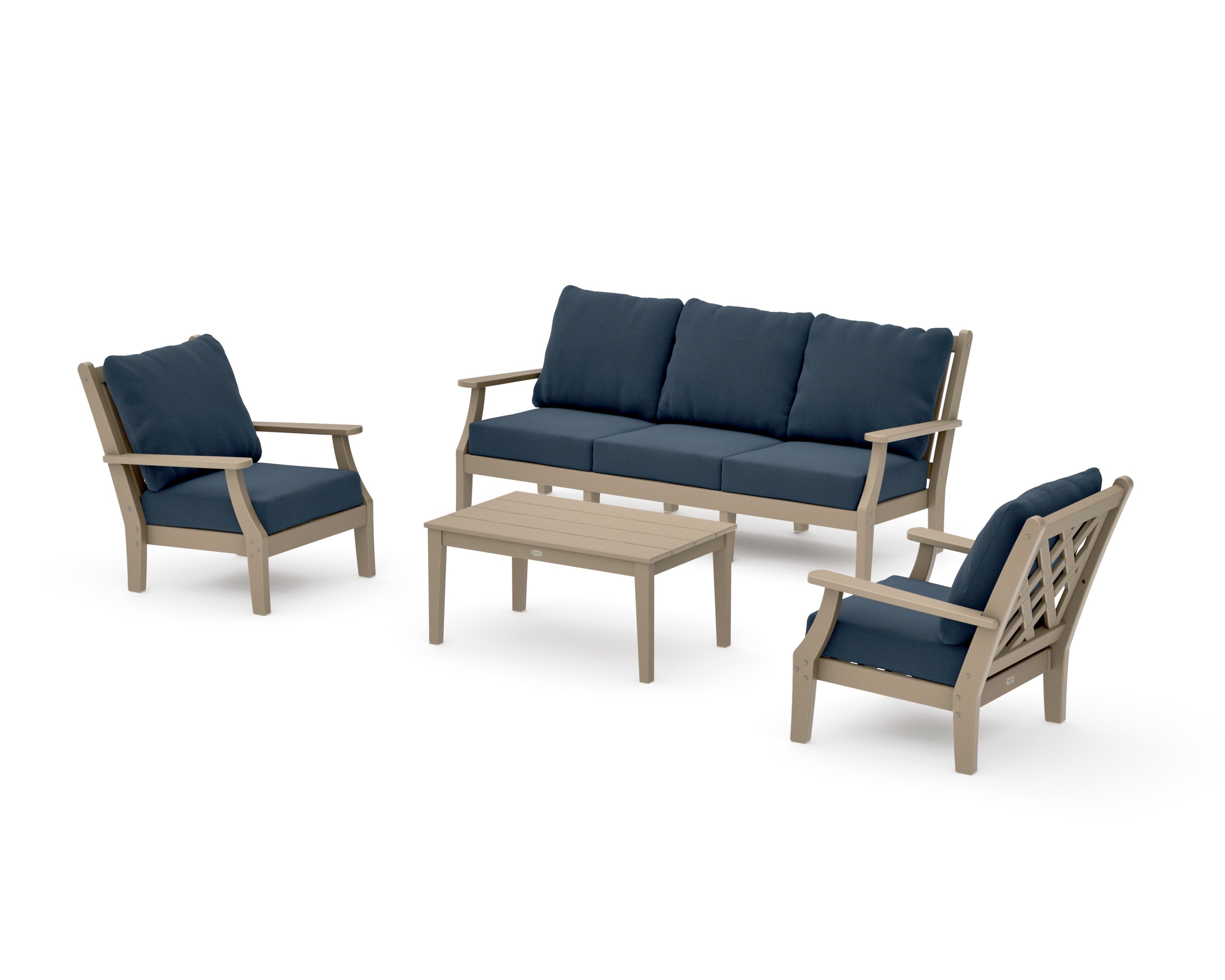 Wovendale 4-Piece Deep Seating Set with Sofa in Vintage Sahara / Marine Indigo