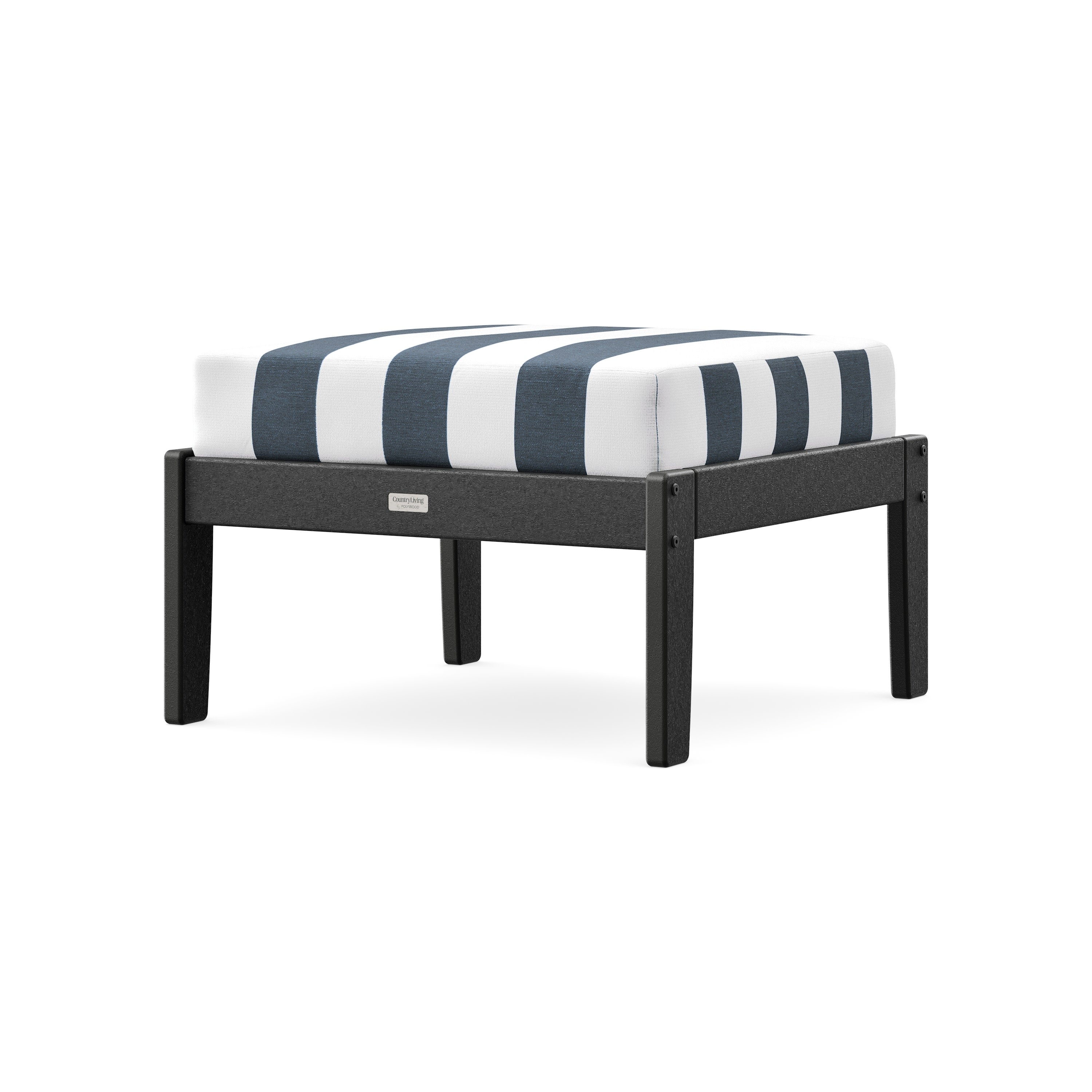 Cottage Deep Seating Ottoman in Black / Cabana Stripe Marine Indigo
