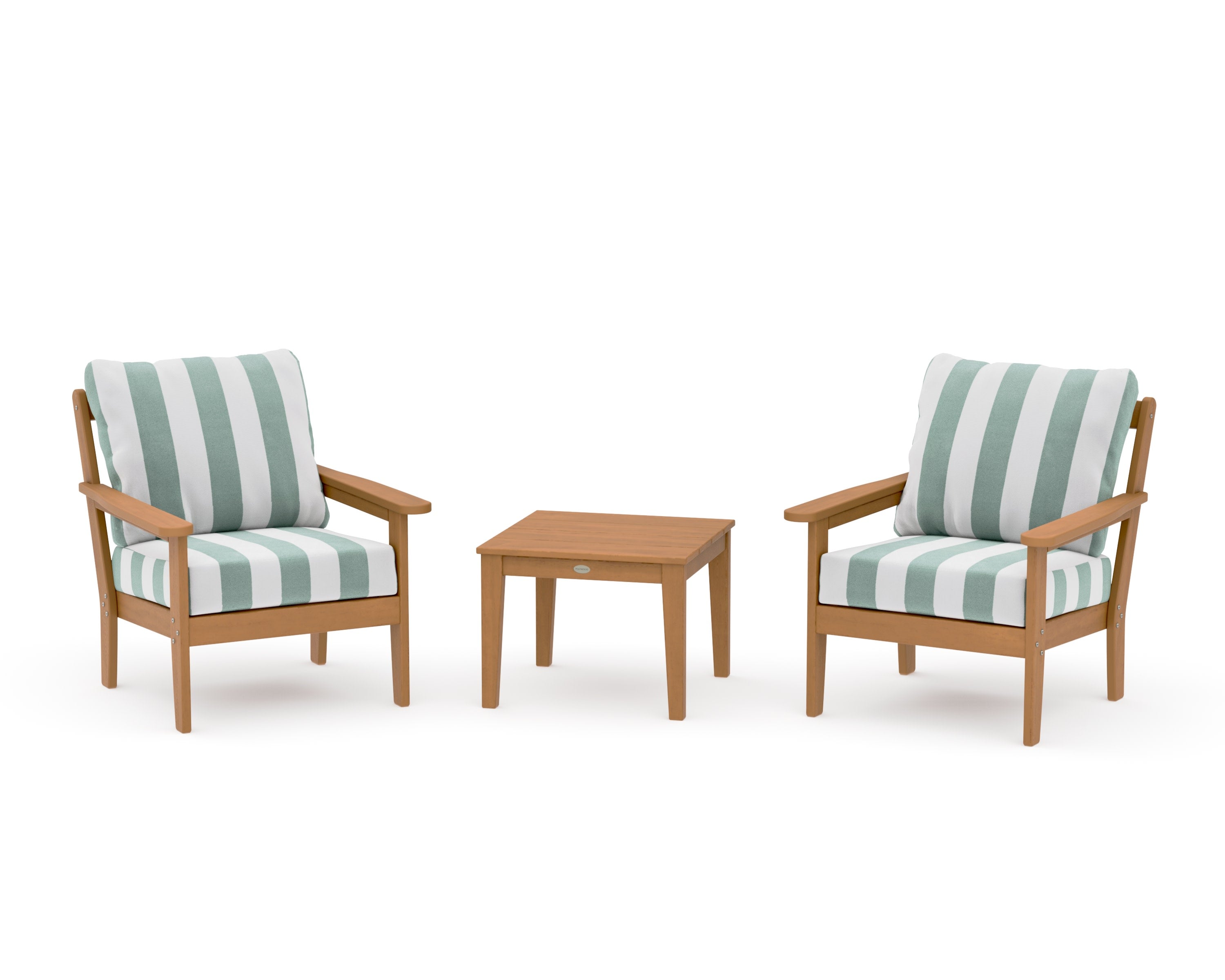Cottage 3-Piece Deep Seating Set in Natural / Cabana Stripe Glacier Spa
