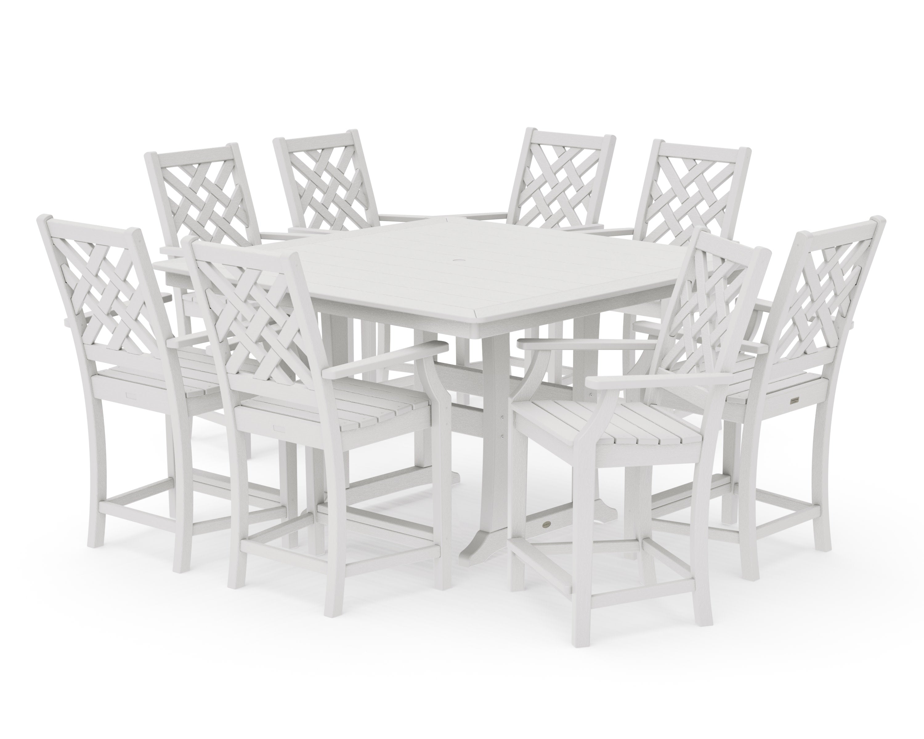 Wovendale 9-Piece Square Counter Set with Trestle Legs in Vintage White
