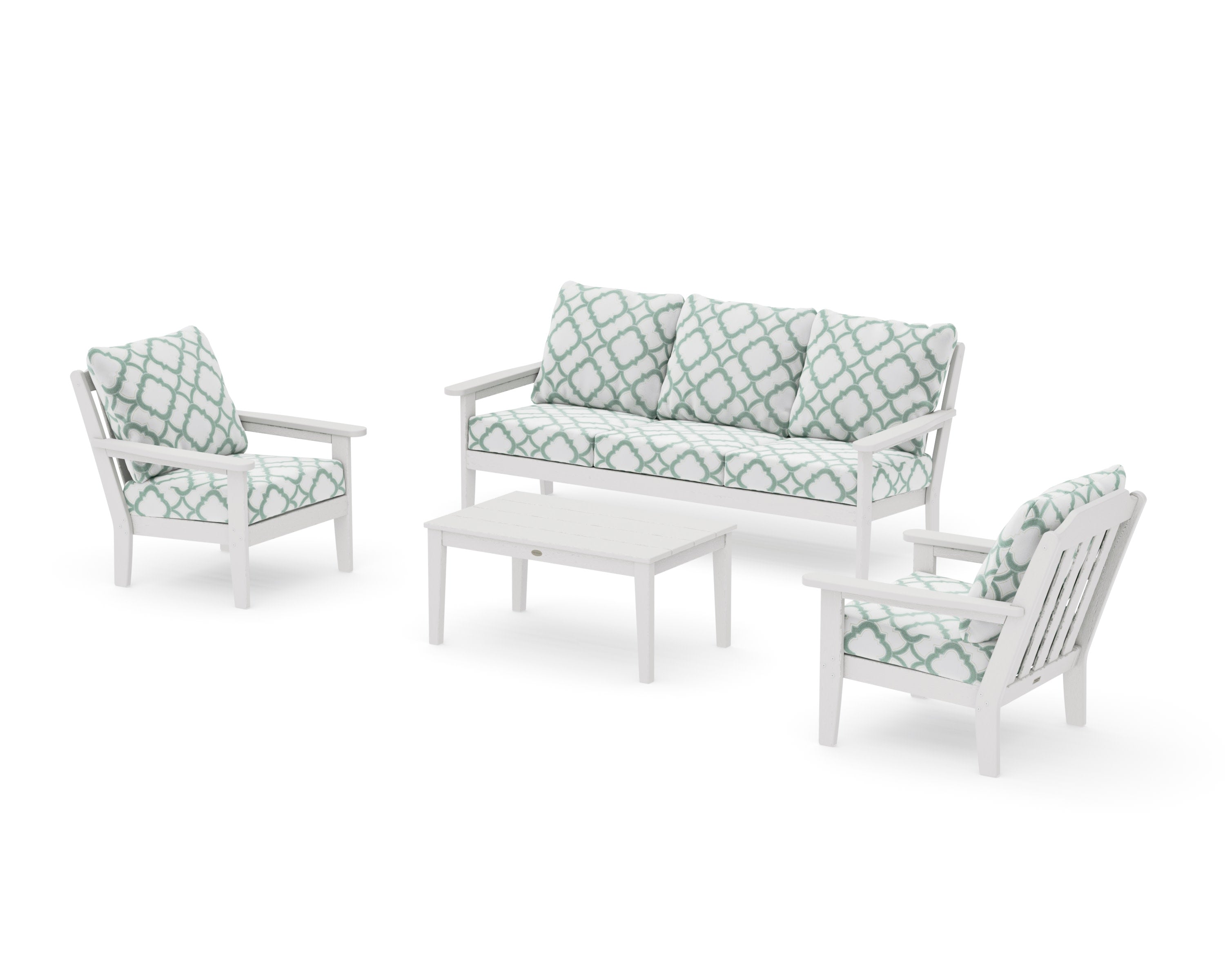 Cottage 4-Piece Deep Seating Set with Sofa in Vintage White / Trellis Glacier Spa