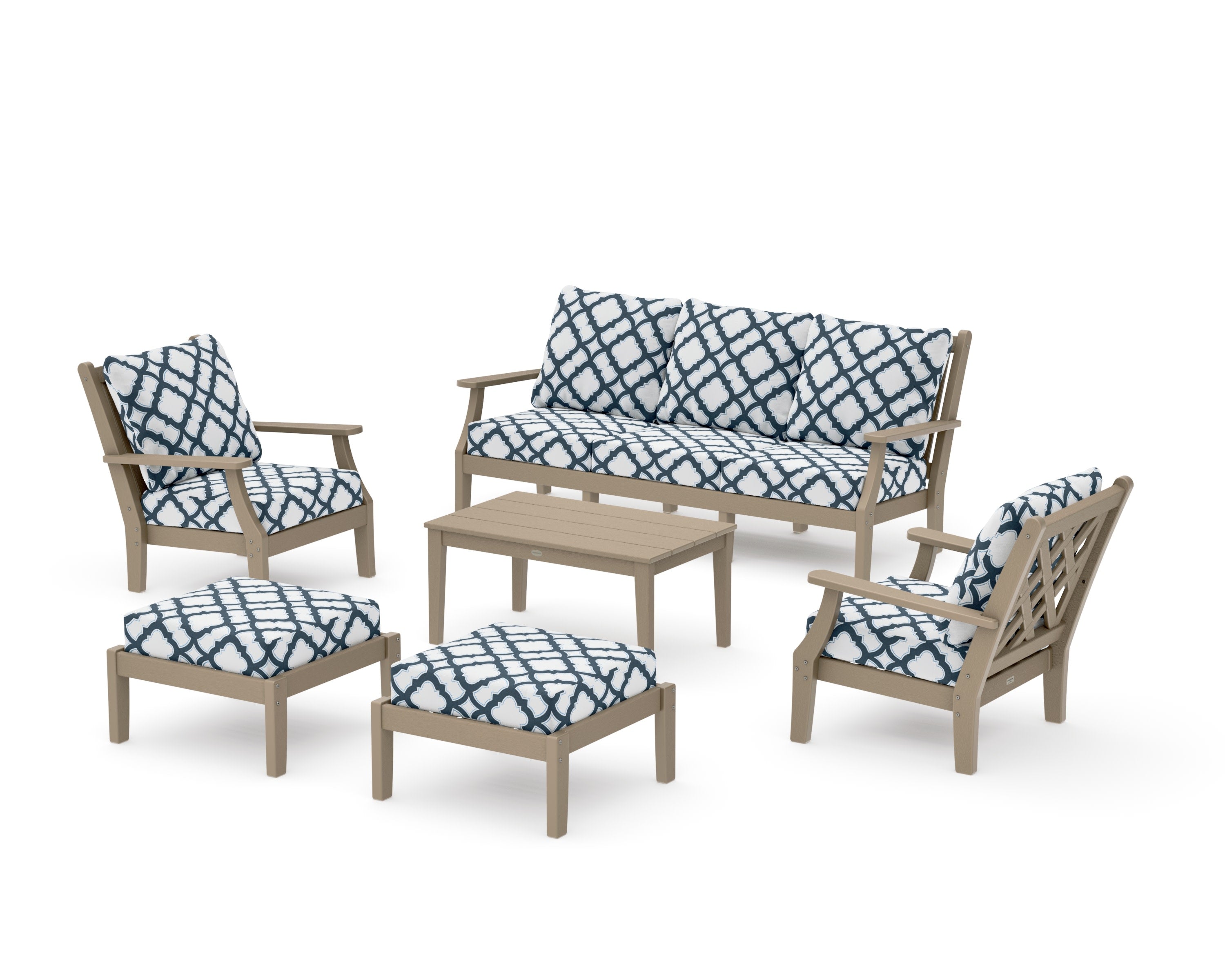 Wovendale 6-Piece Lounge Sofa Set in Vintage Sahara / Trellis Marine Indigo