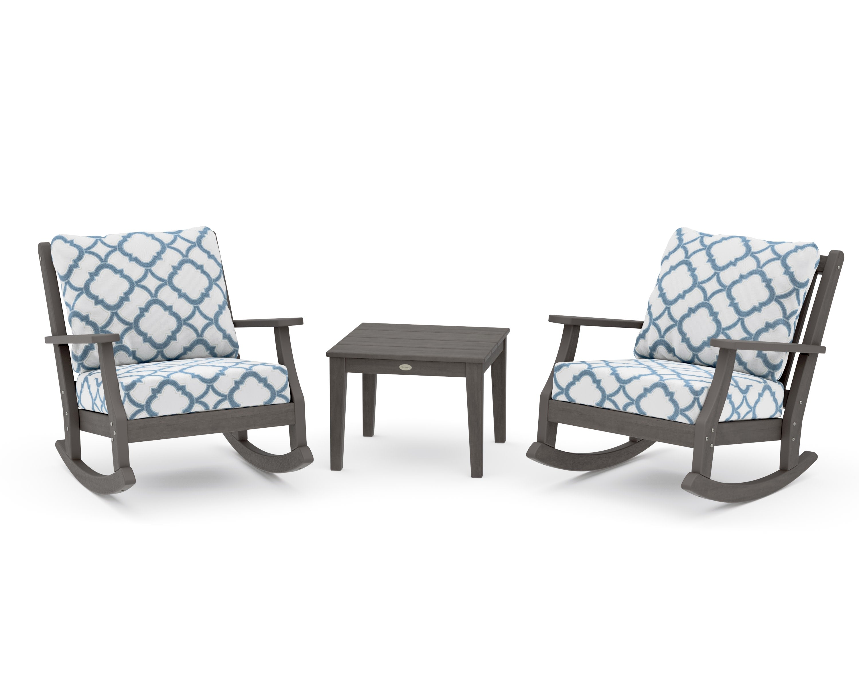 Wovendale 3-Piece Deep Seating Rocker Set in Driftwood / Trellis Sky Blue