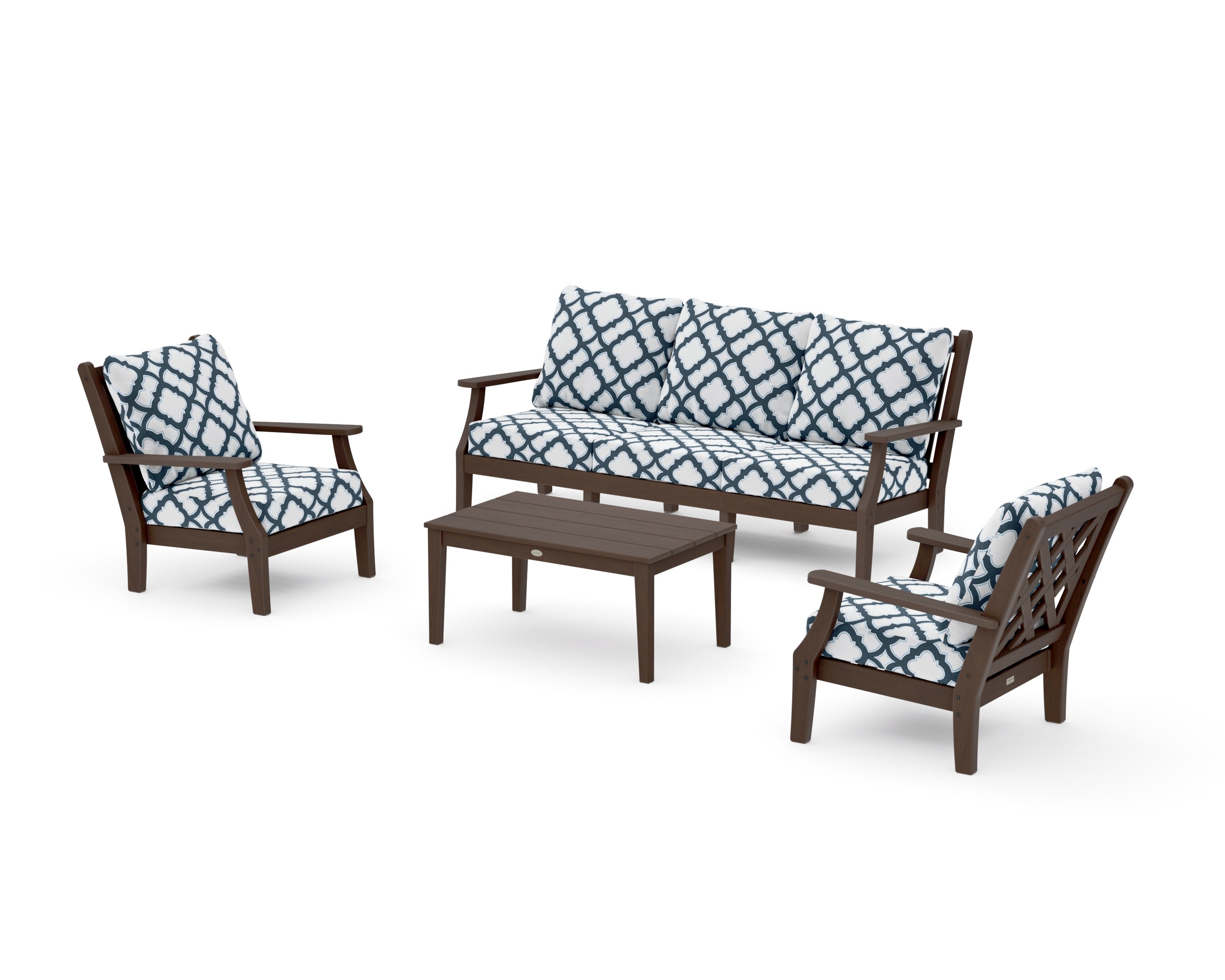 Wovendale 4-Piece Deep Seating Set with Sofa in Kona / Trellis Marine Indigo