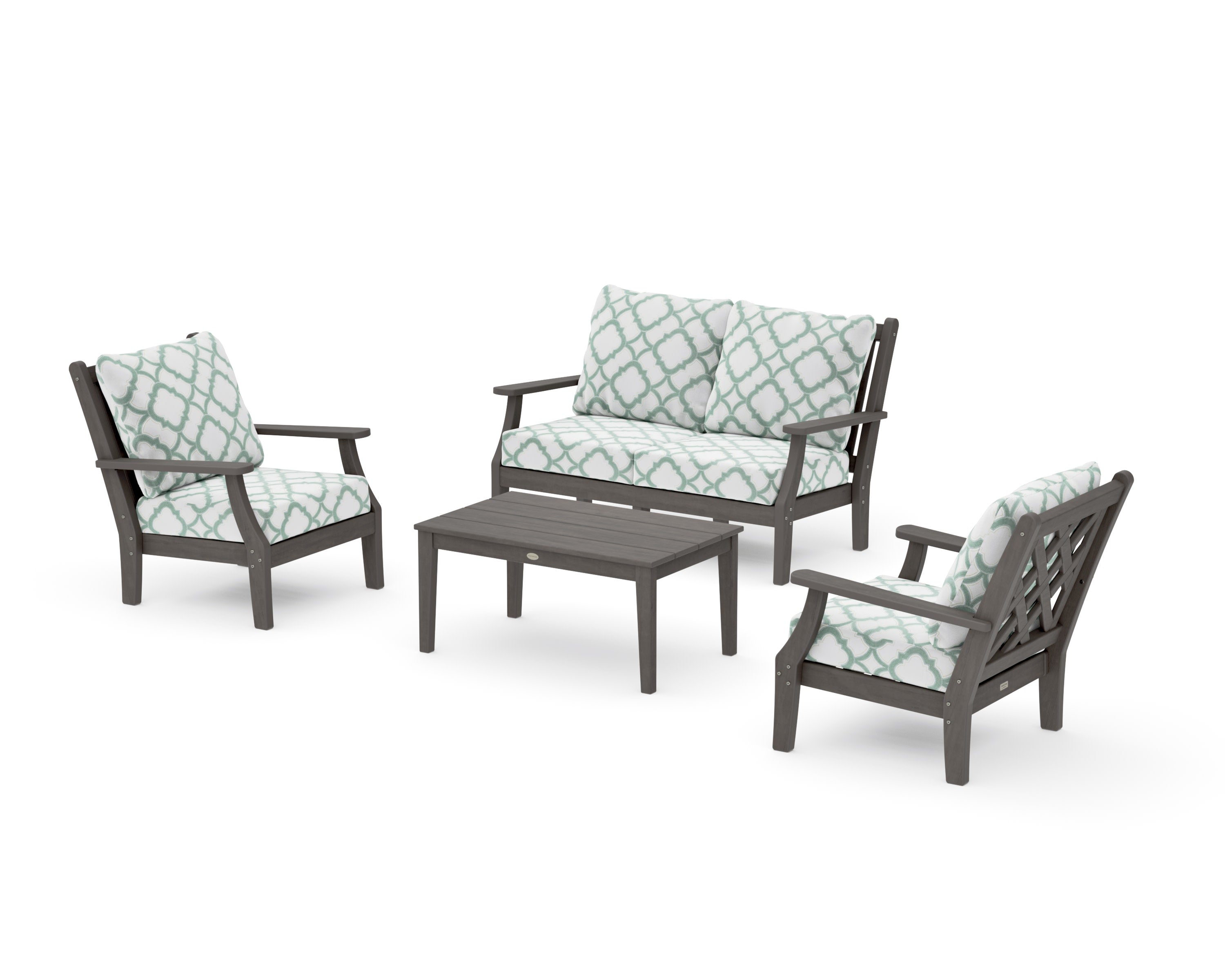 Wovendale 4-Piece Deep Seating Set with Loveseat in Driftwood / Trellis Glacier Spa
