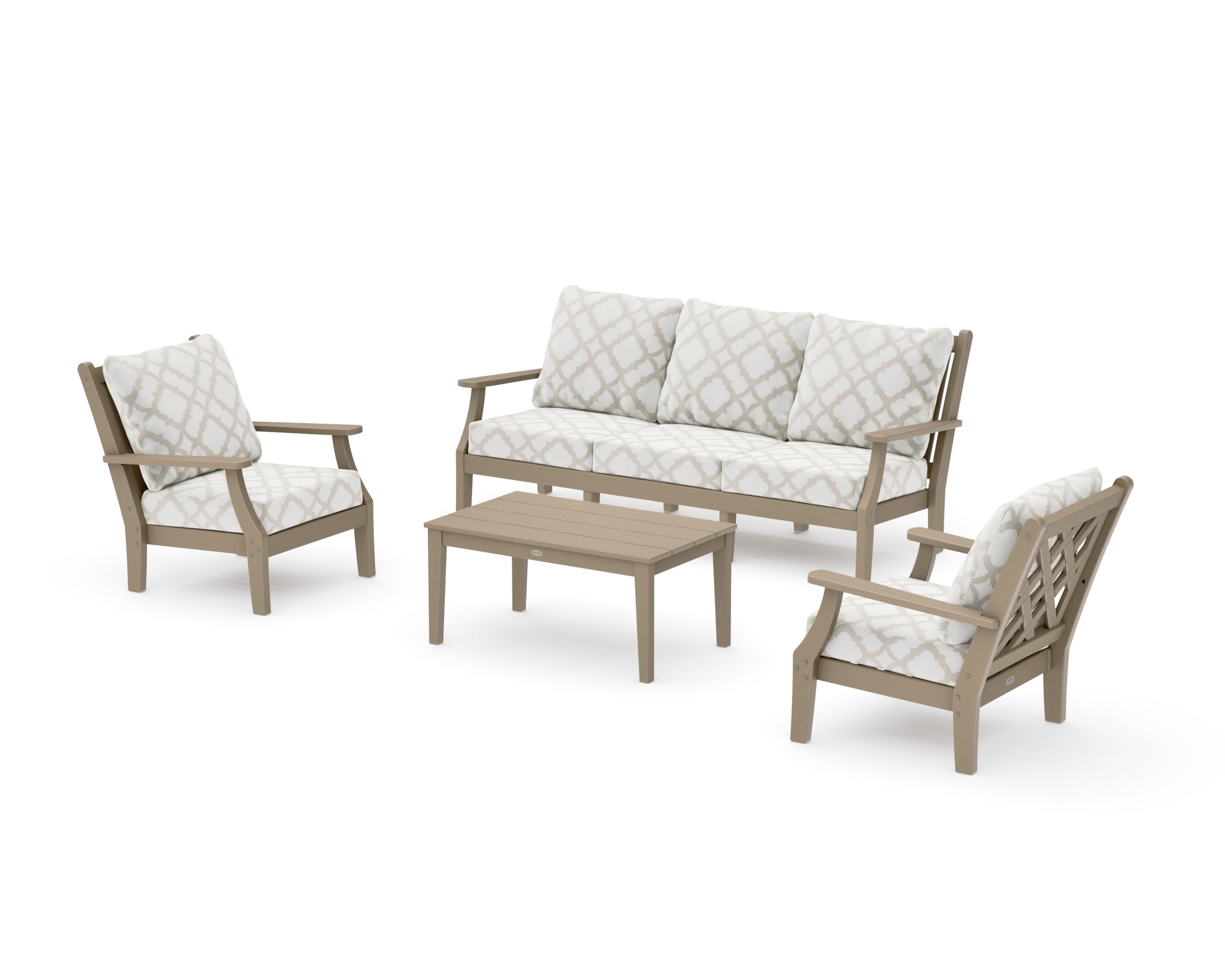 Wovendale 4-Piece Deep Seating Set with Sofa in Vintage Sahara / Trellis Dune Burlap
