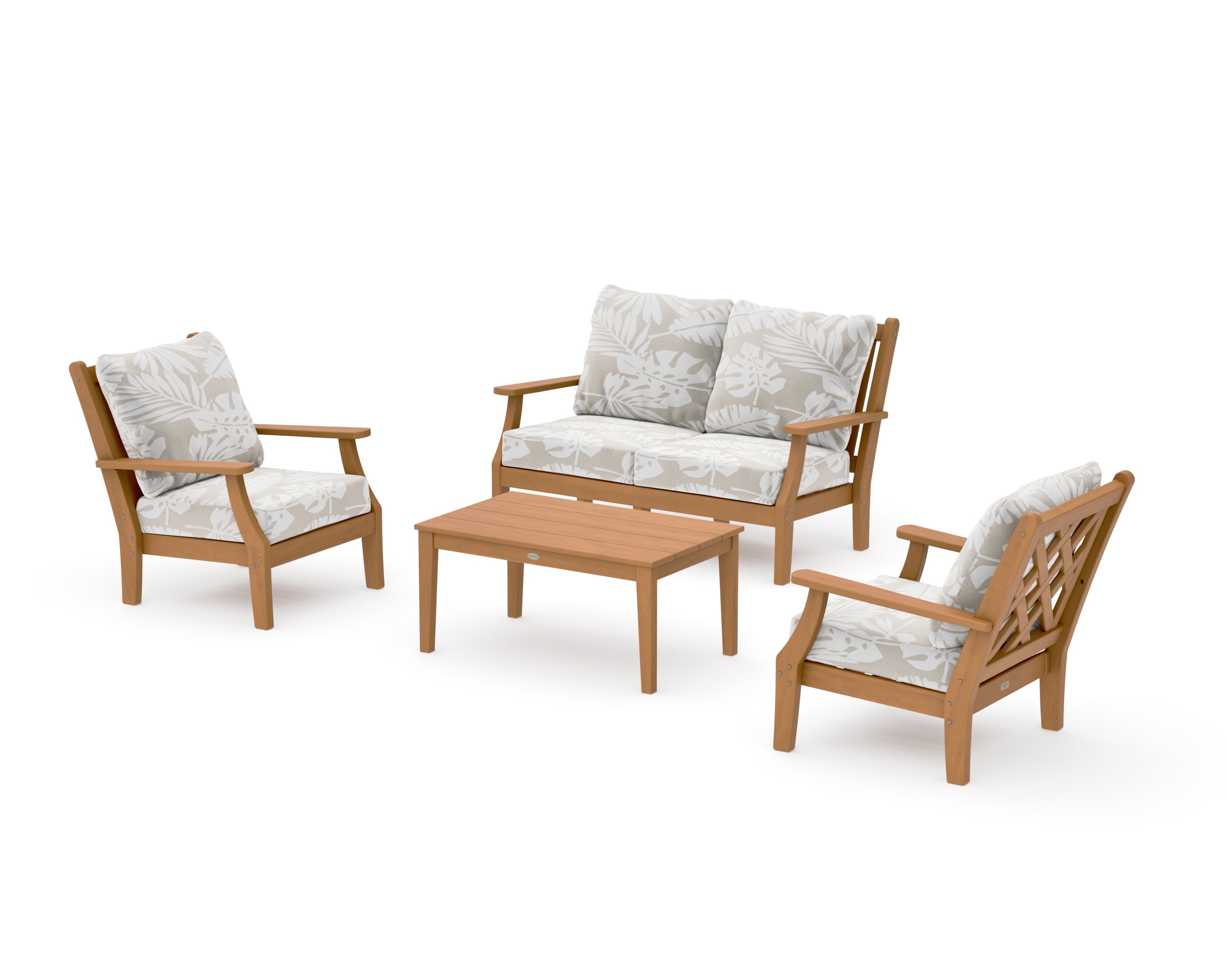 Wovendale 4-Piece Deep Seating Set with Loveseat in Natural / Leaf Dune Burlap