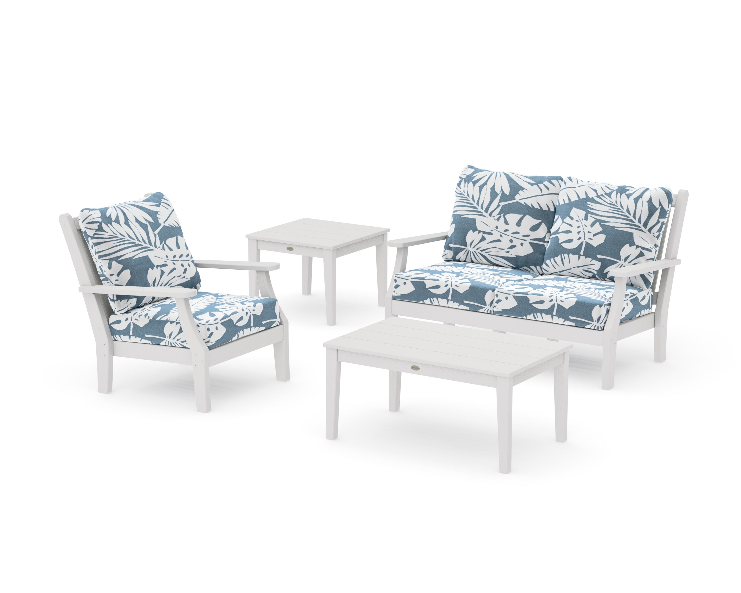 Wovendale 4-Piece Deep Seating Set in Vintage White / Leaf Sky Blue