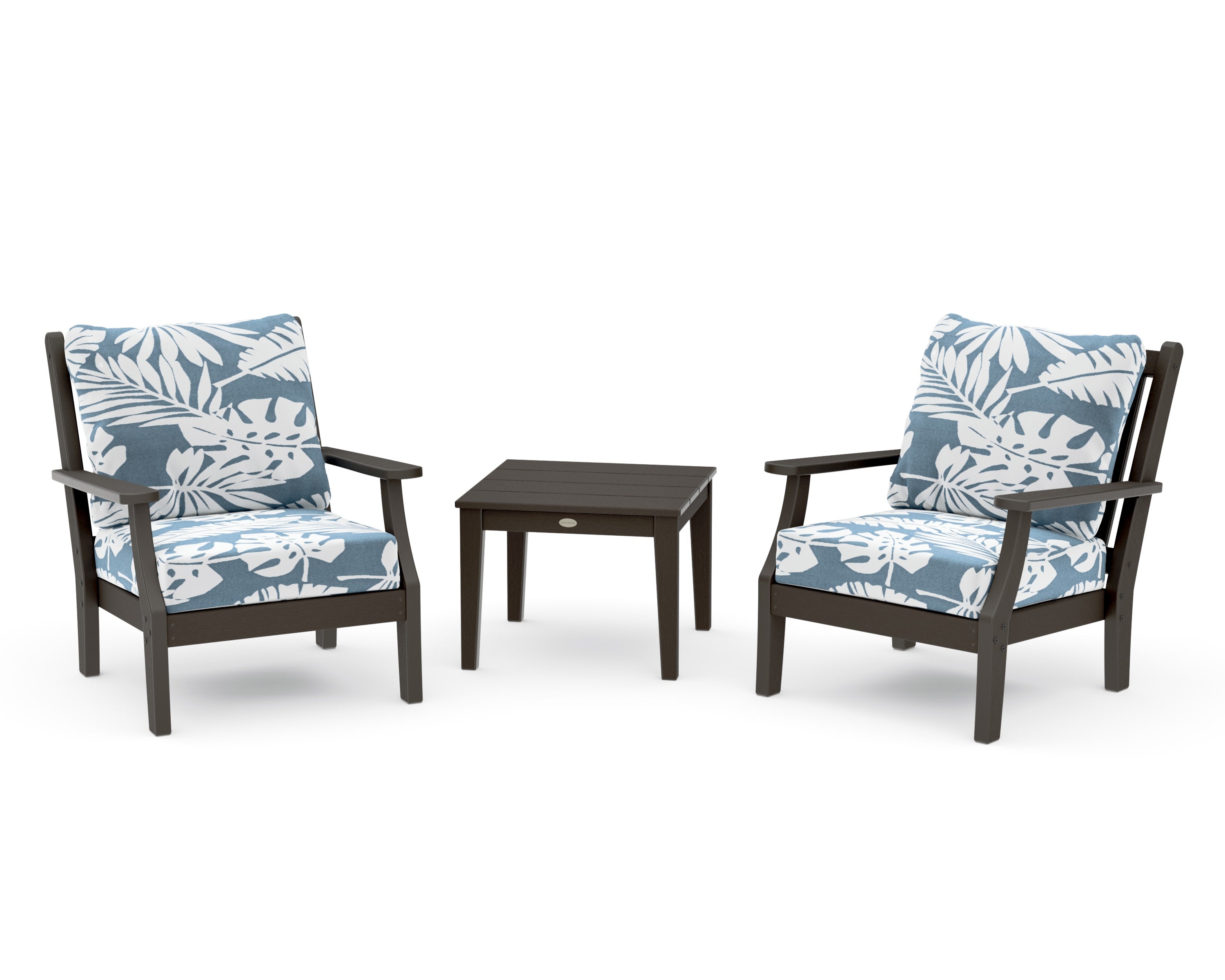 Wovendale 3-Piece Deep Seating Set in Vintage Coffee / Leaf Sky Blue
