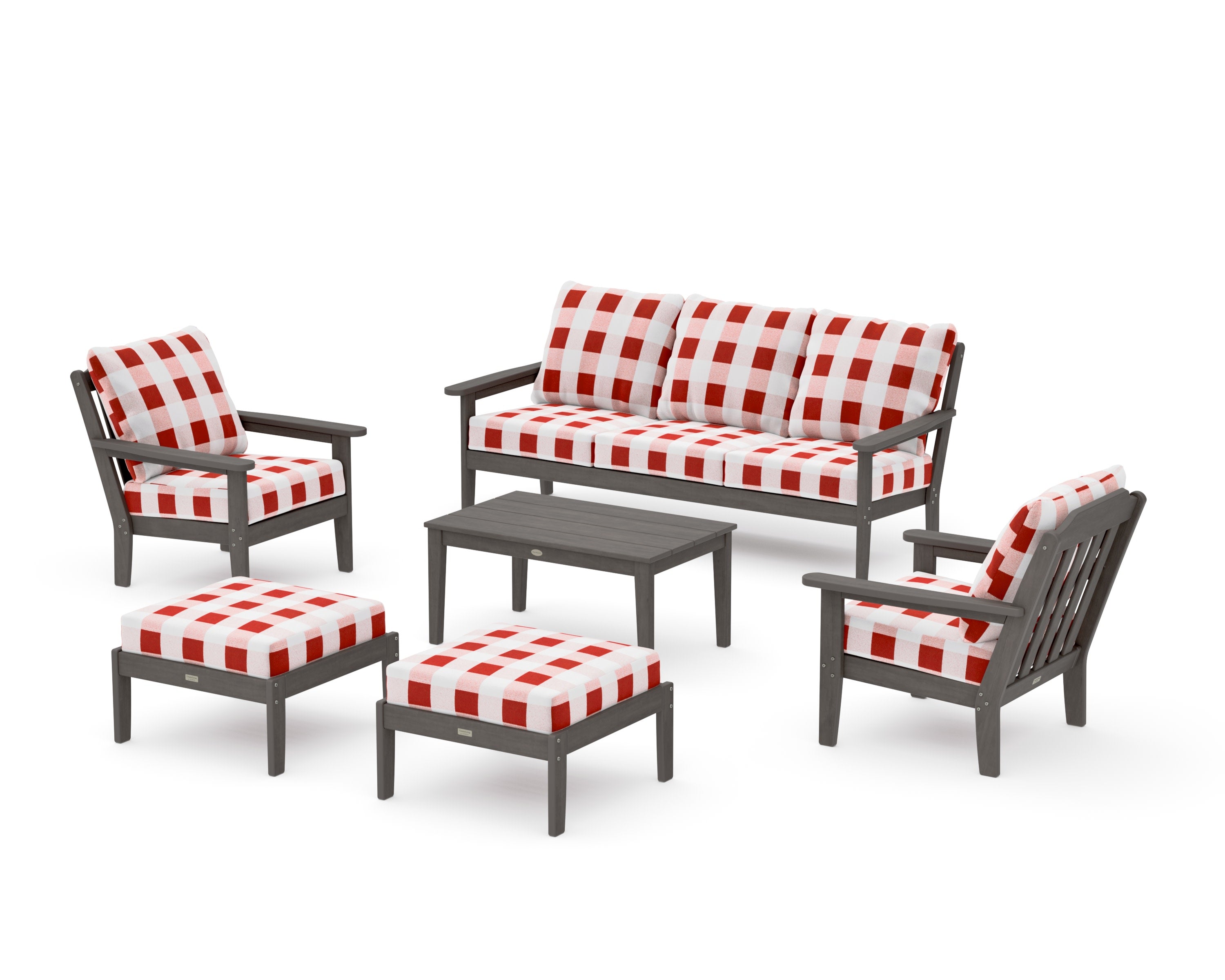 Cottage 6-Piece Lounge Sofa Set in Driftwood / Buffalo Plaid Crimson