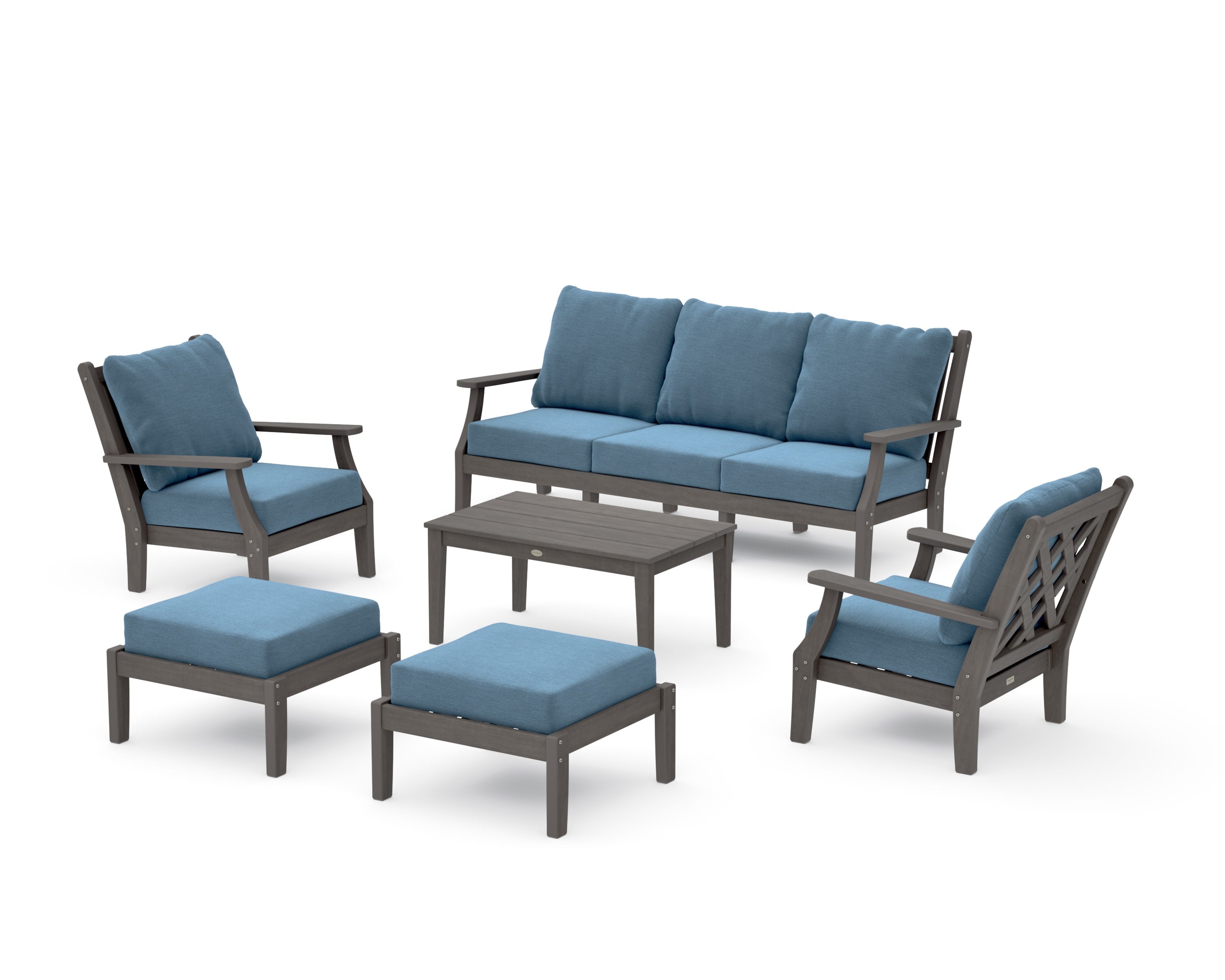 Wovendale 6-Piece Lounge Sofa Set in Driftwood / Sky Blue