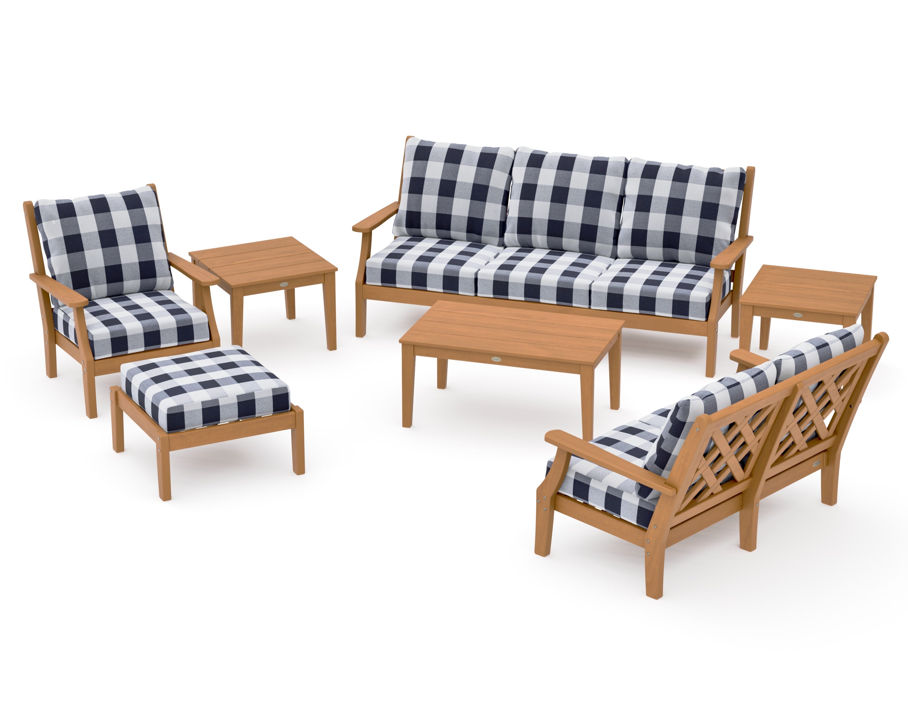 Wovendale 7-Piece Deep Seating Set in Natural / Buffalo Plaid Navy