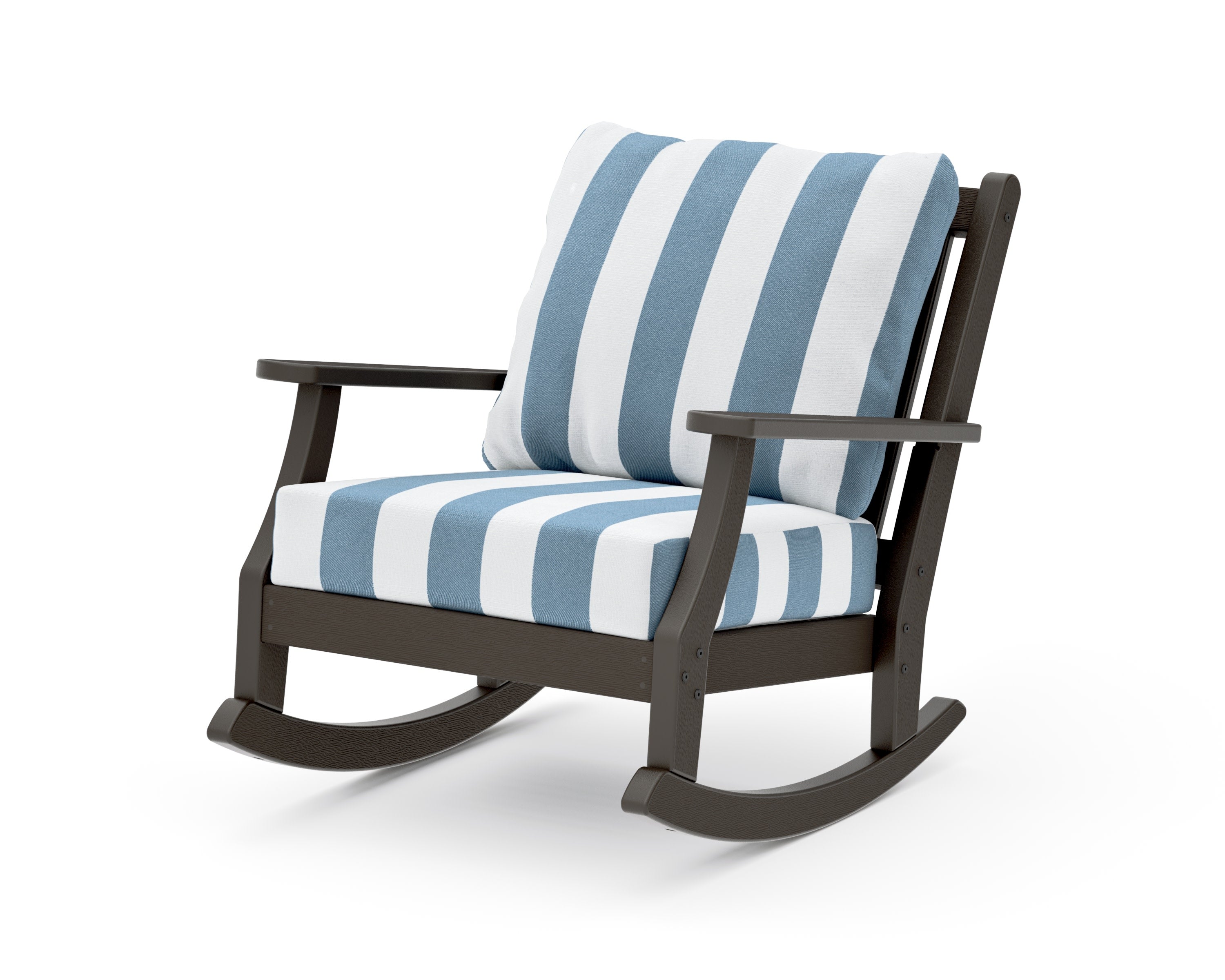 Wovendale Deep Seating Rocking Chair in Vintage Coffee / Cabana Stripe Sky Blue