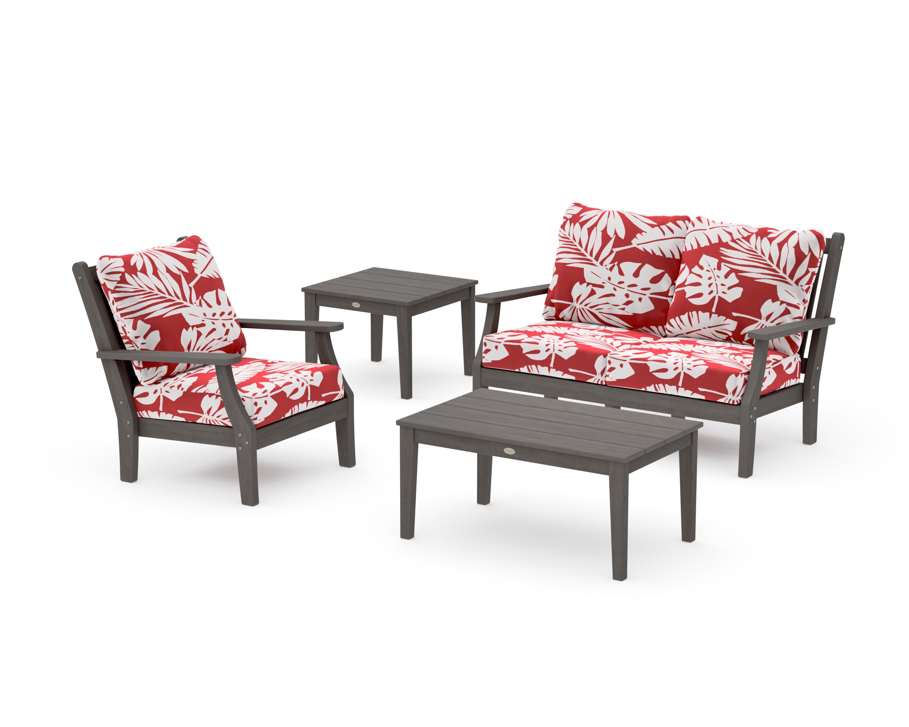 Wovendale 4-Piece Deep Seating Set in Driftwood / Leaf Crimson