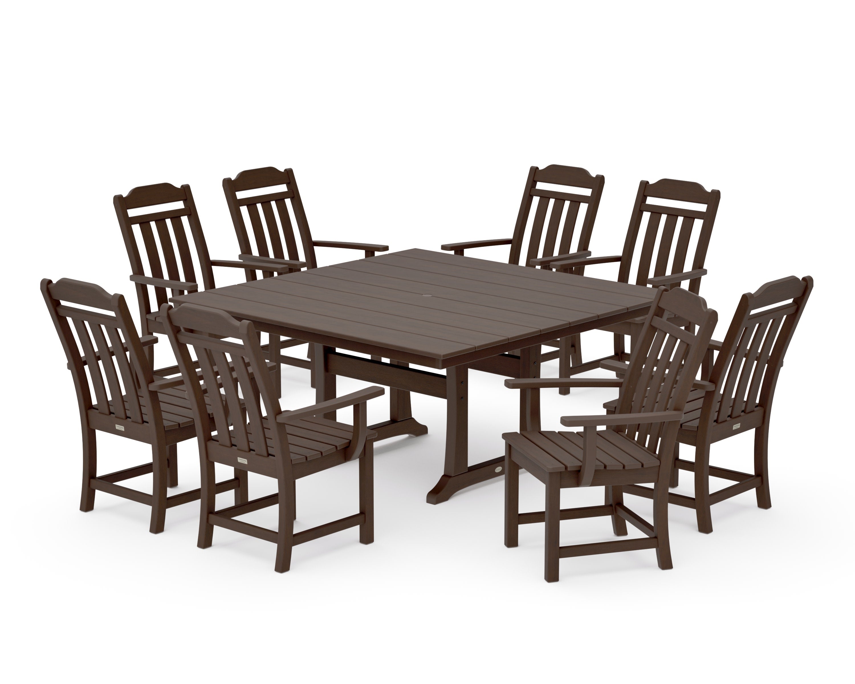 Cottage 9-Piece Square Farmhouse Dining Set with Trestle Legs in Kona