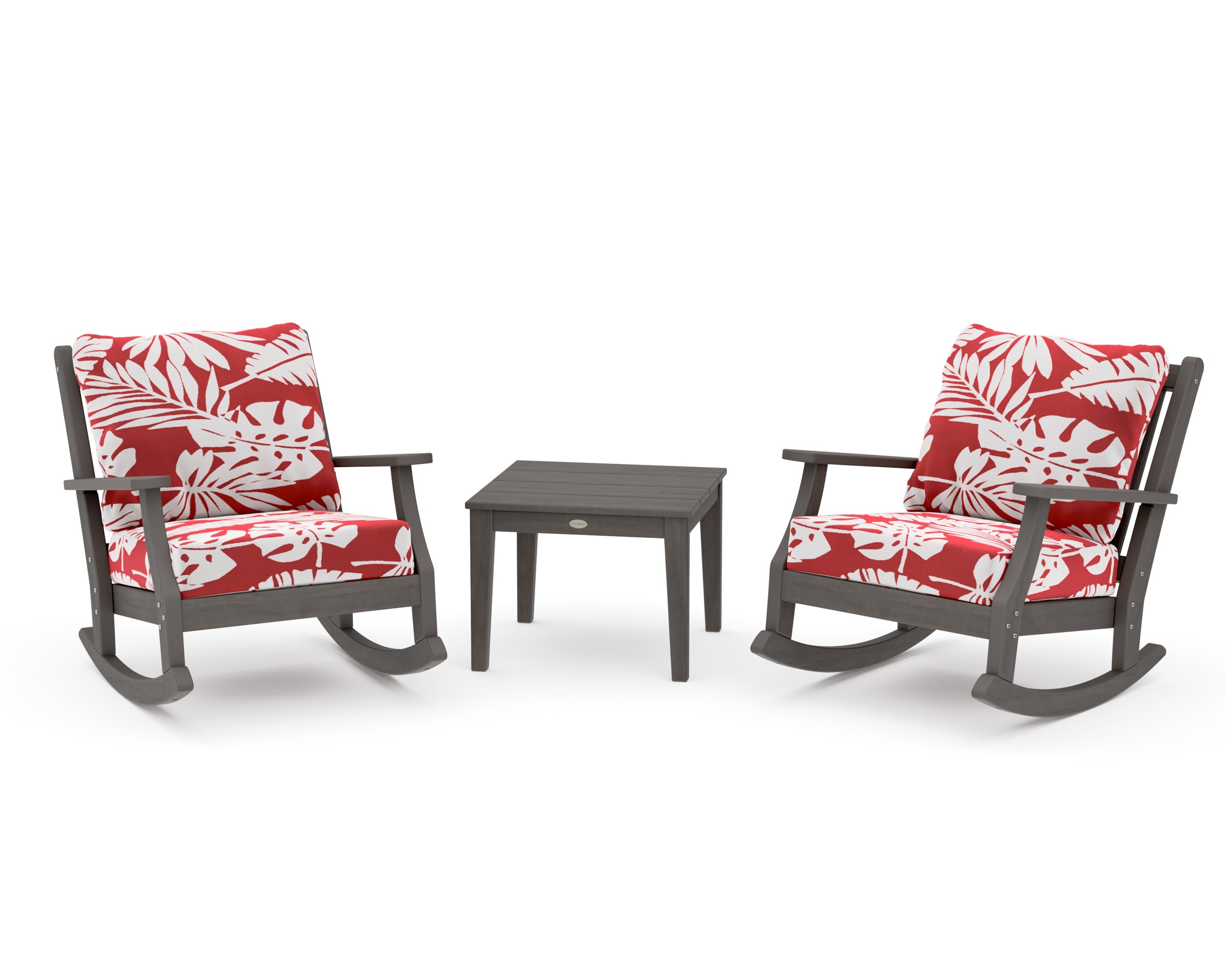 Wovendale 3-Piece Deep Seating Rocker Set in Driftwood / Leaf Crimson