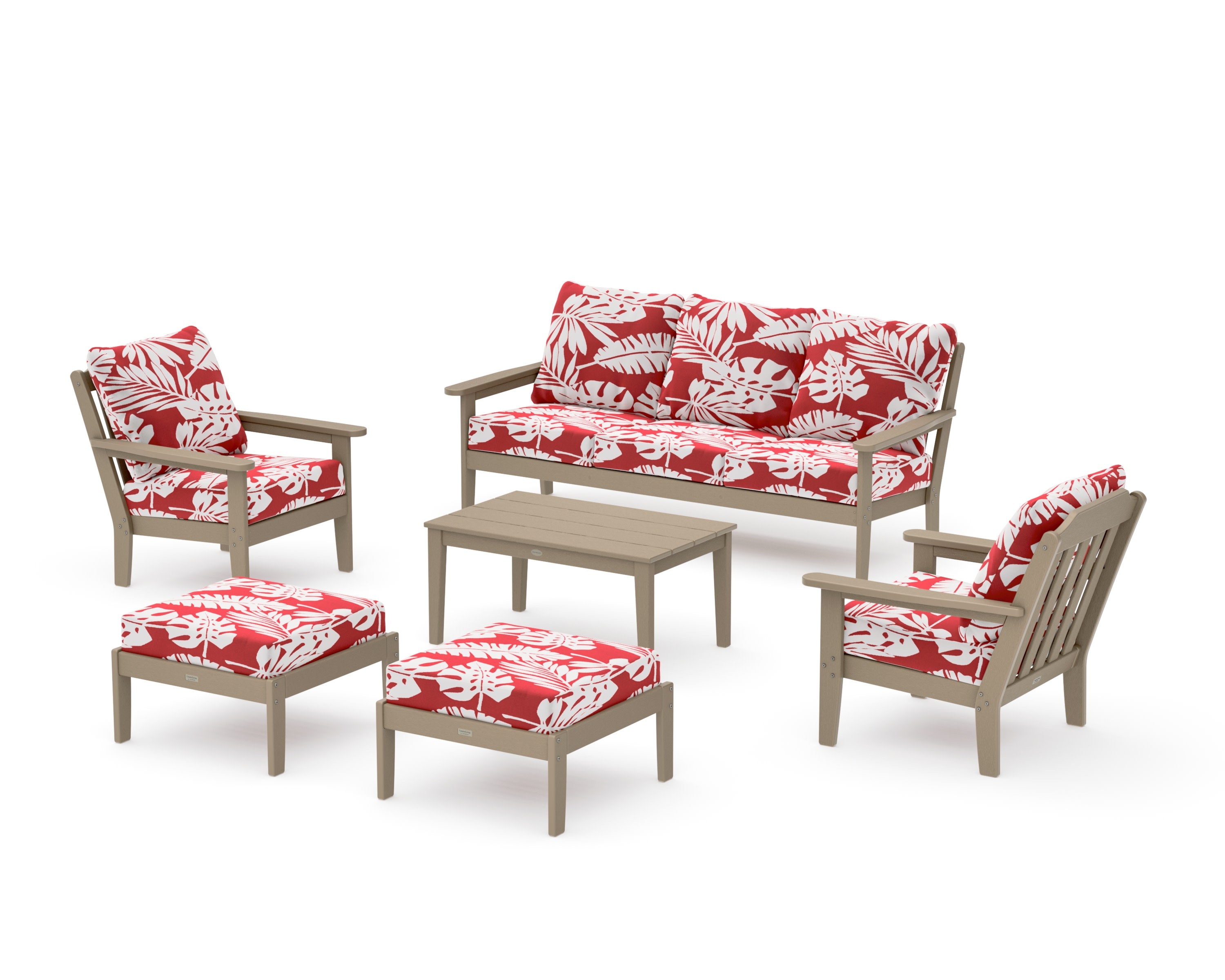 Cottage 6-Piece Lounge Sofa Set in Vintage Sahara / Leaf Crimson