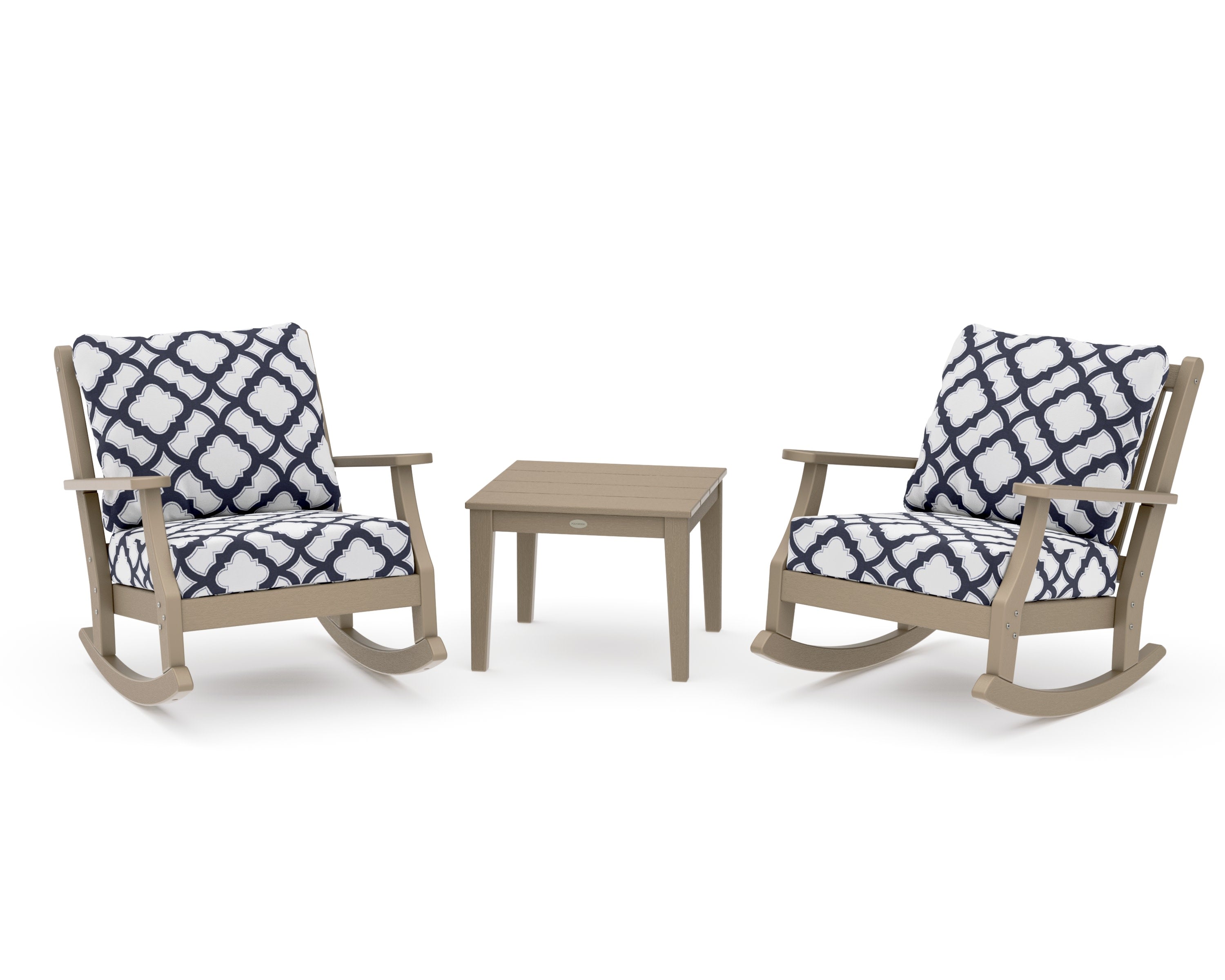 Wovendale 3-Piece Deep Seating Rocker Set in Vintage Sahara / Trellis Navy