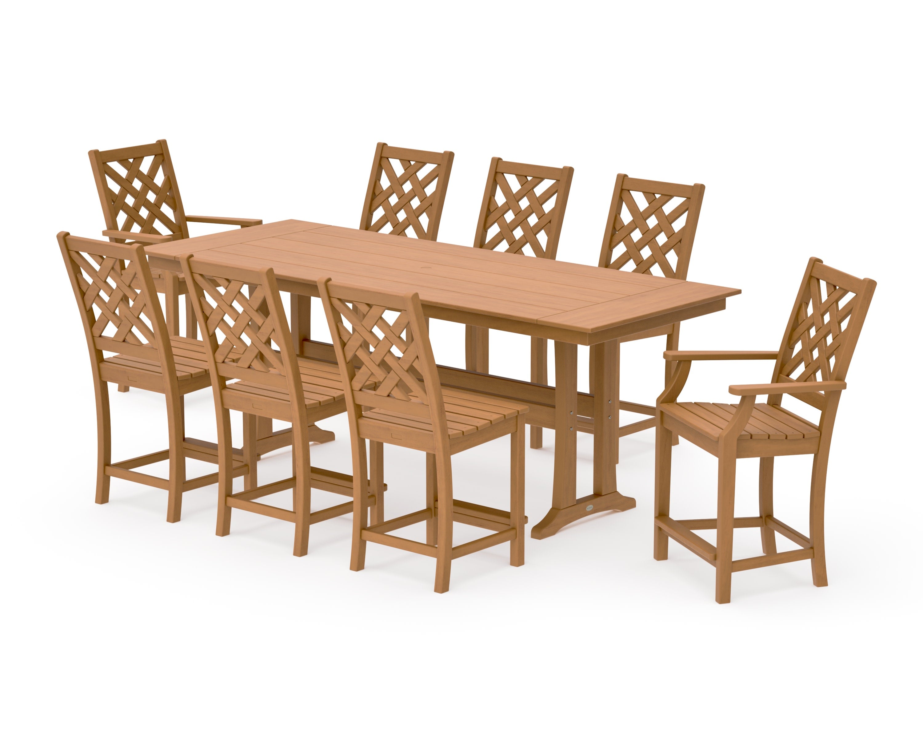 Wovendale 9-Piece Farmhouse Counter Set with Trestle Legs in Natural