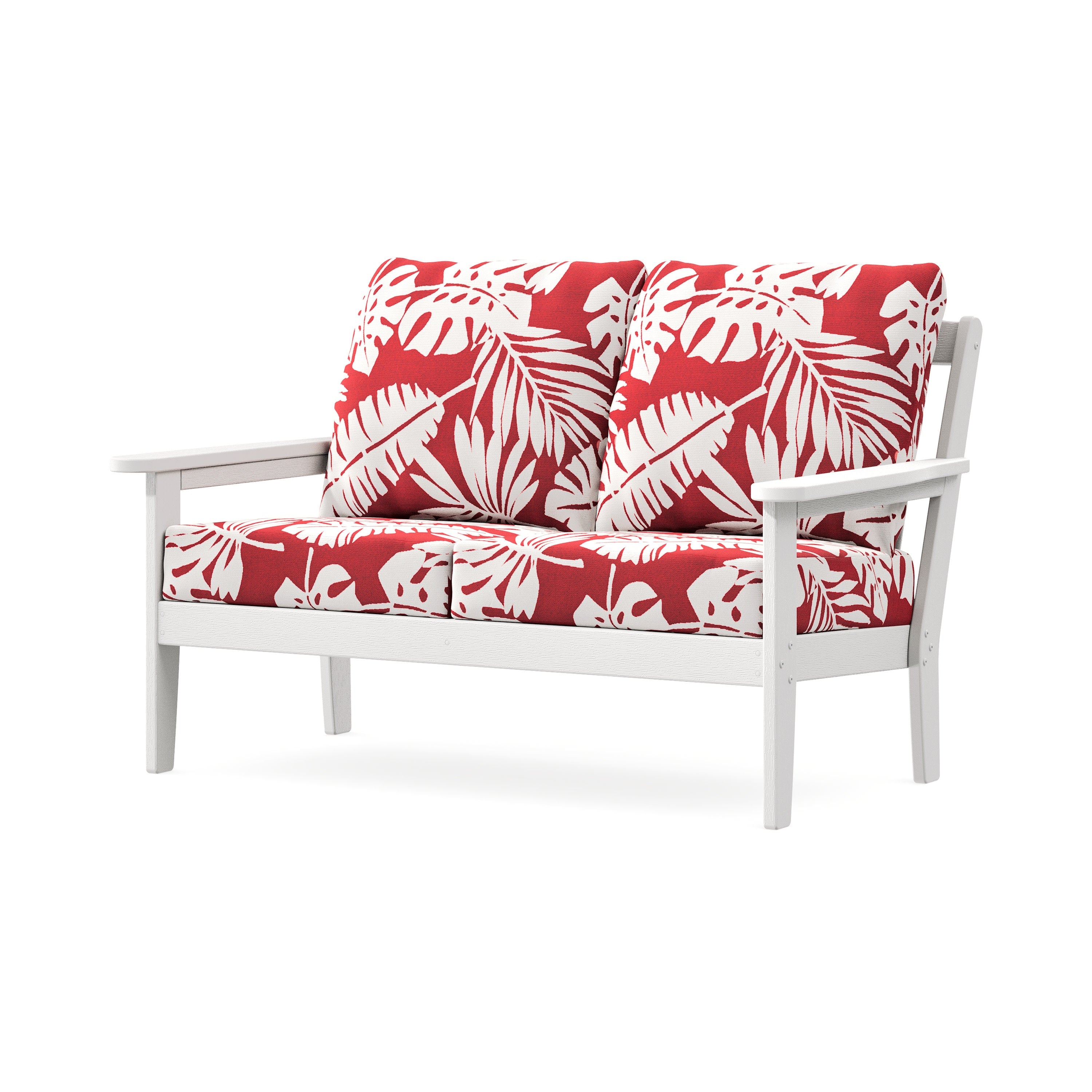 Cottage Deep Seating Loveseat in Vintage White / Leaf Crimson