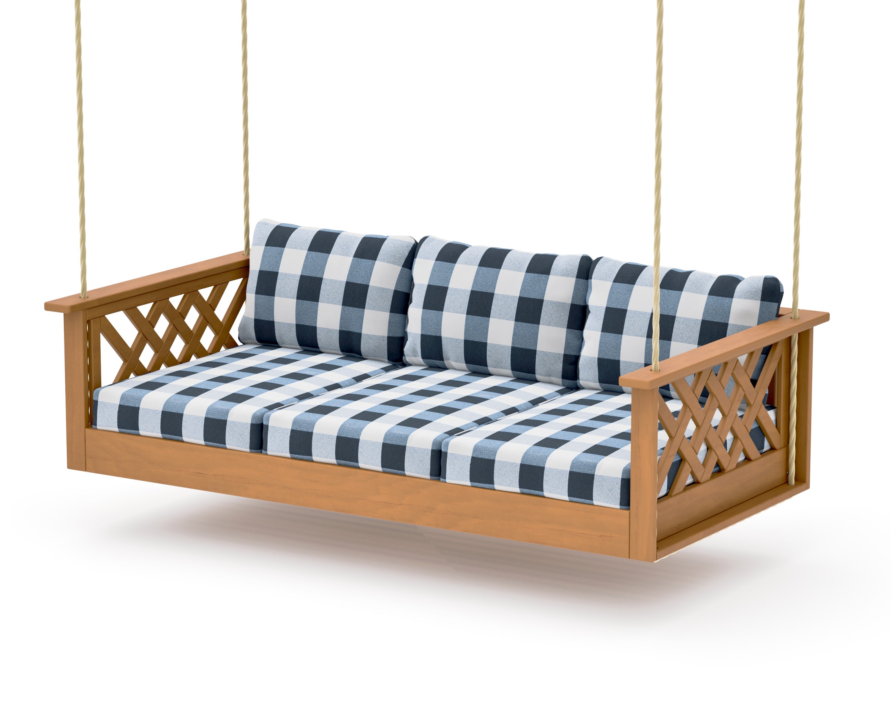 Wovendale Daybed Swing in Natural / Buffalo Plaid Marine Indigo