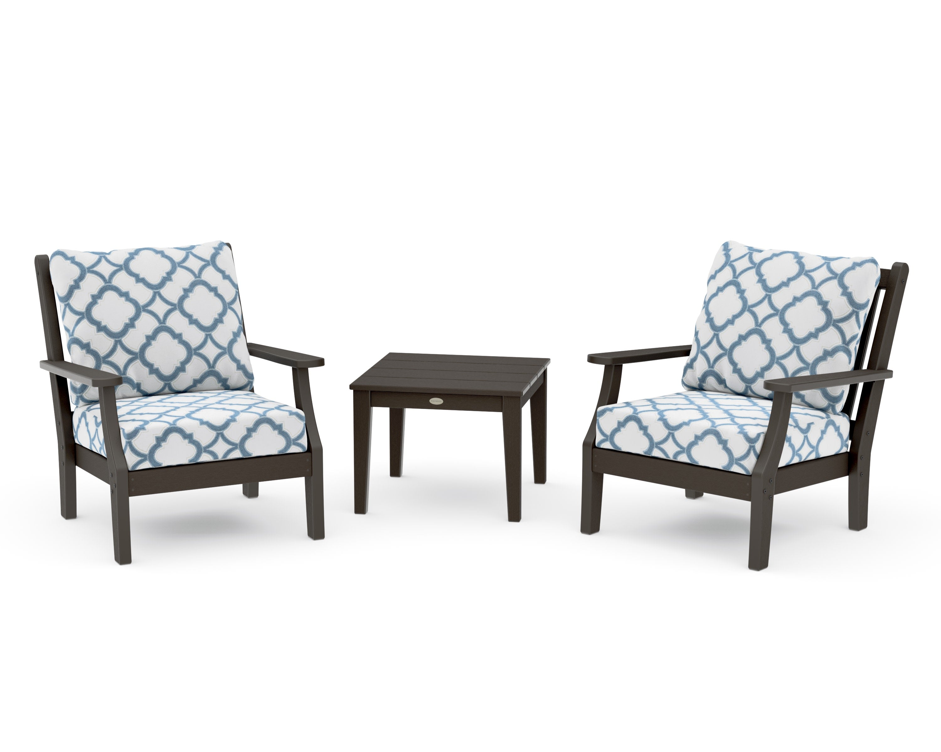 Wovendale 3-Piece Deep Seating Set in Vintage Coffee / Trellis Sky Blue