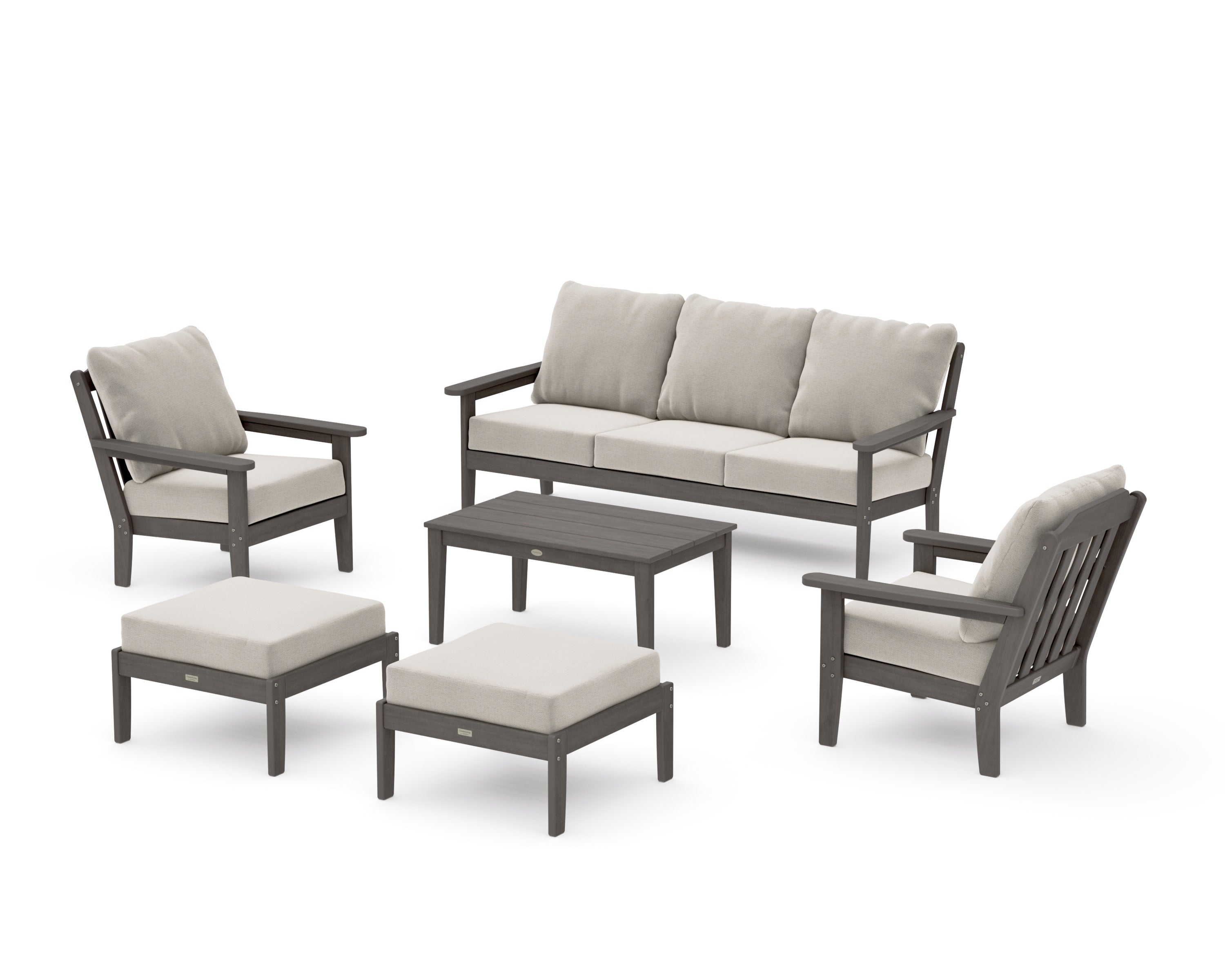Cottage 6-Piece Lounge Sofa Set in Driftwood / Dune Burlap