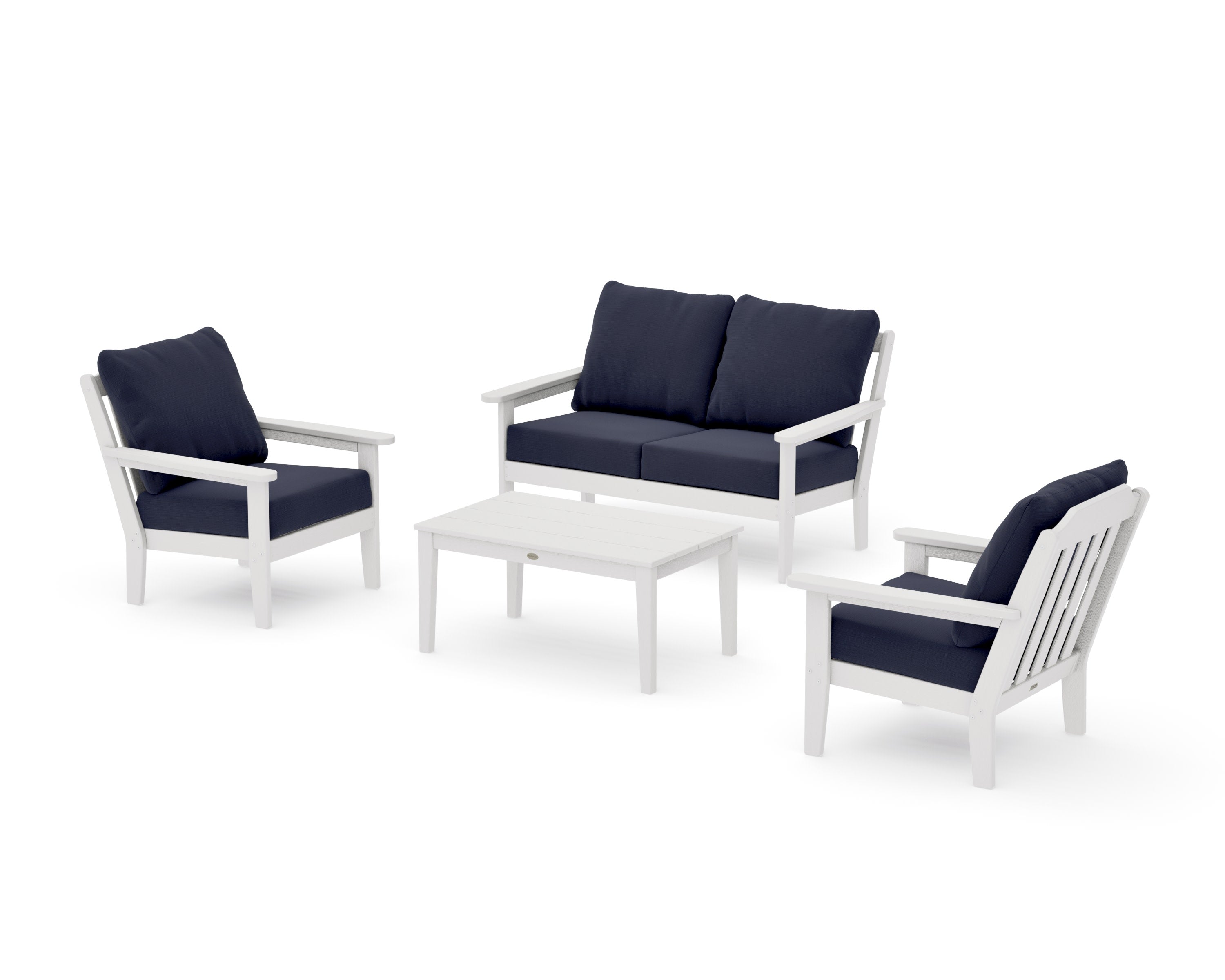 Cottage 4-Piece Deep Seating Set with Loveseat in Vintage White / Navy Linen