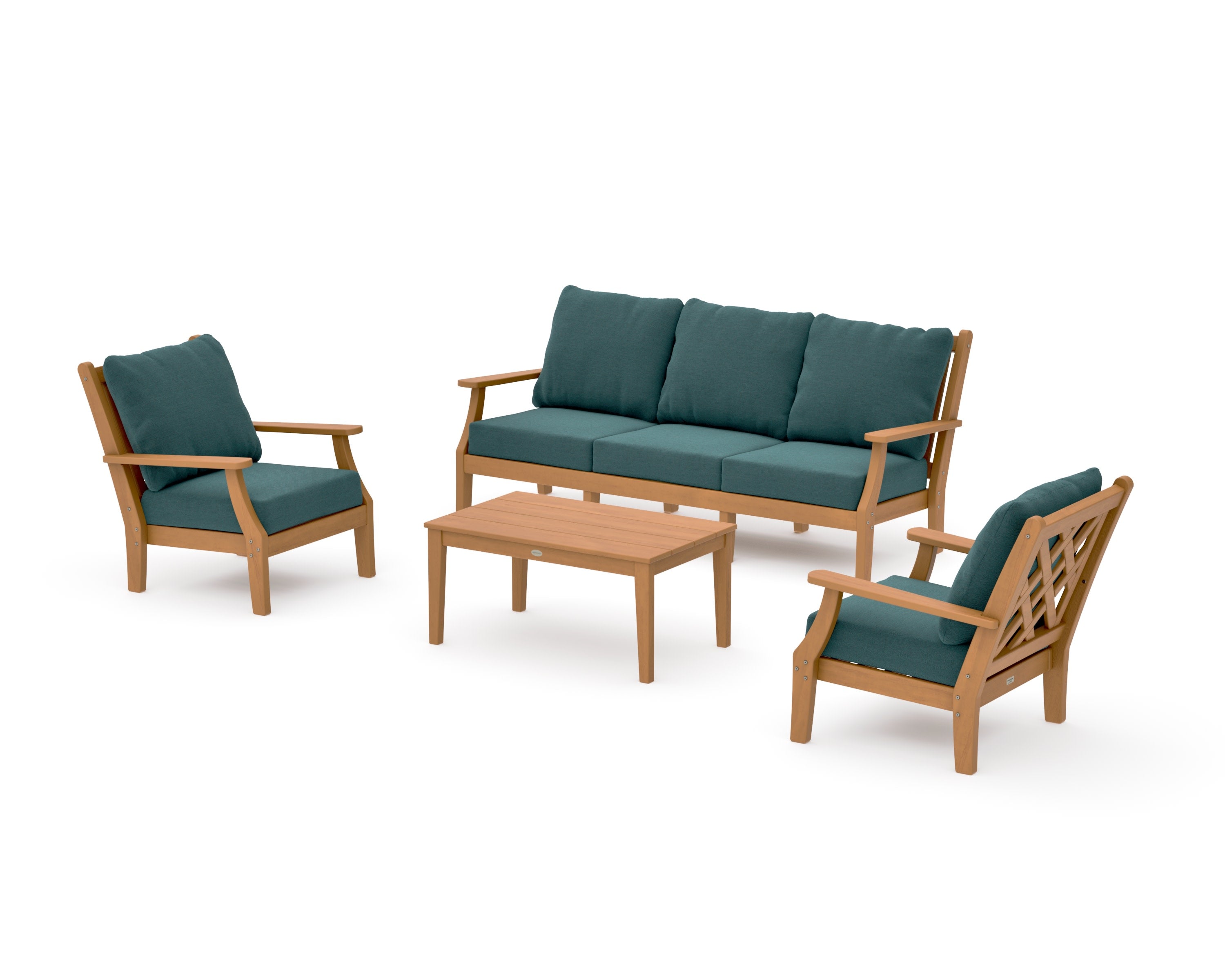 Wovendale 4-Piece Deep Seating Set with Sofa in Natural / Ocean Teal