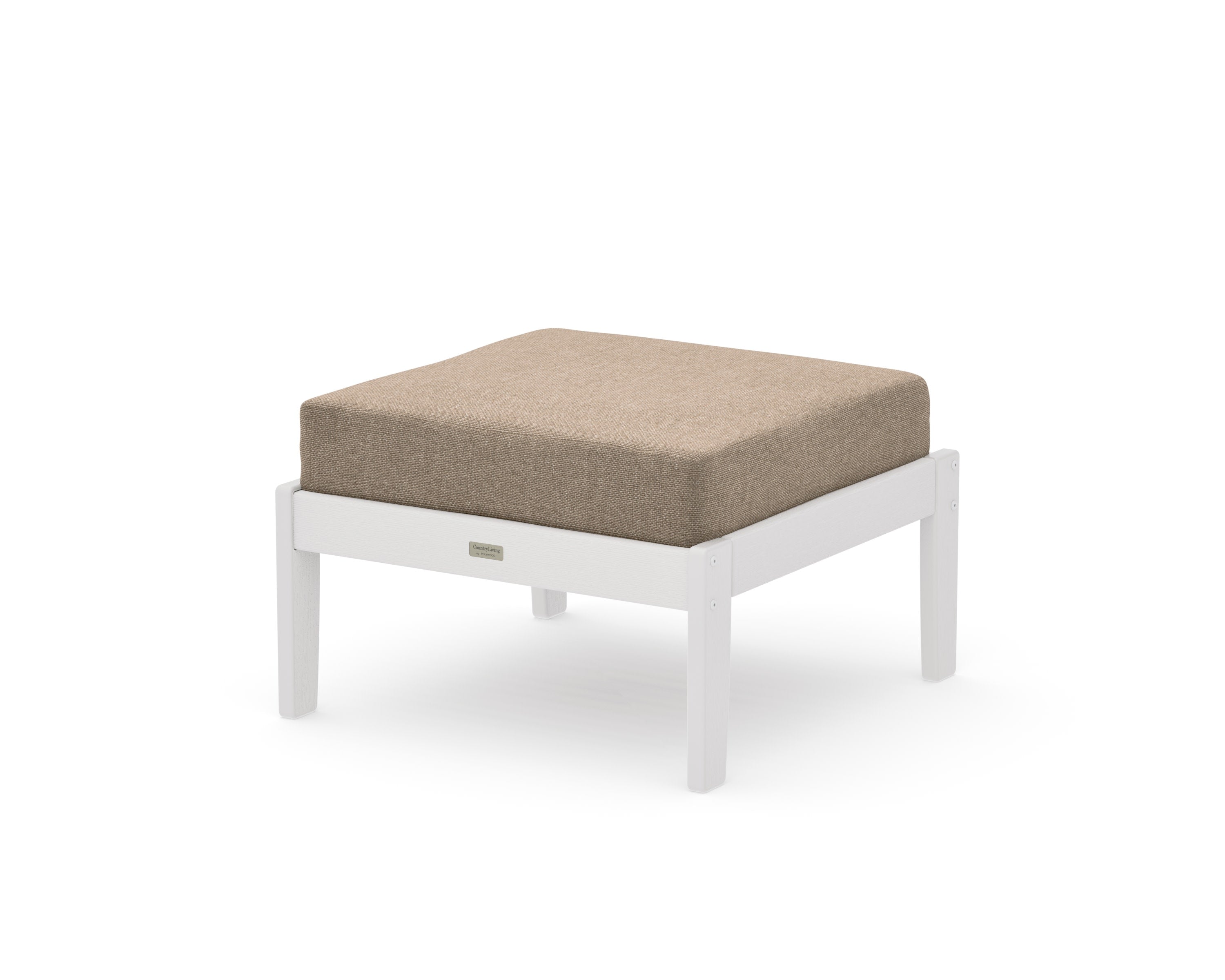 Cottage Deep Seating Ottoman in Vintage White / Spiced Burlap