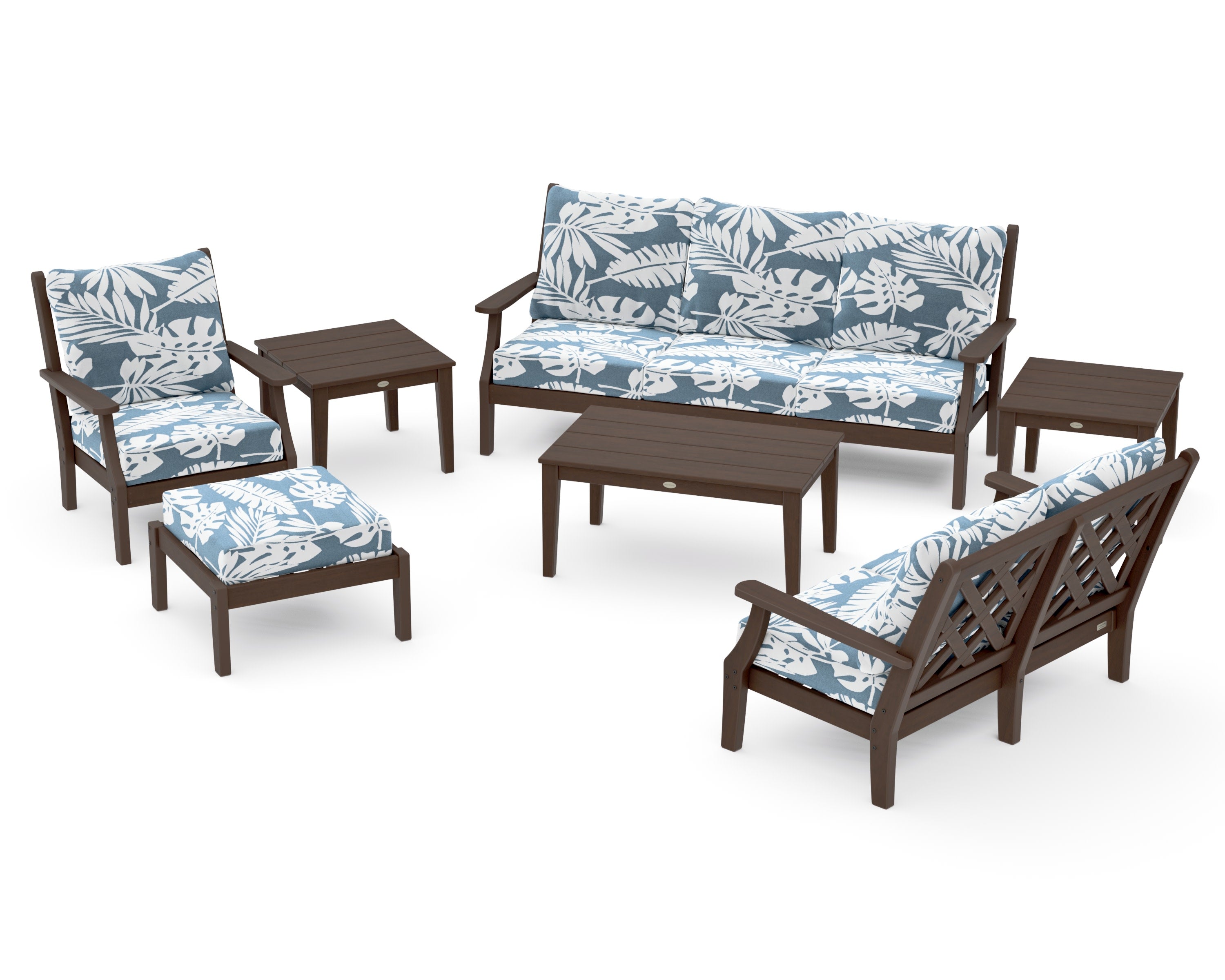 Wovendale 7-Piece Deep Seating Set in Kona / Leaf Sky Blue