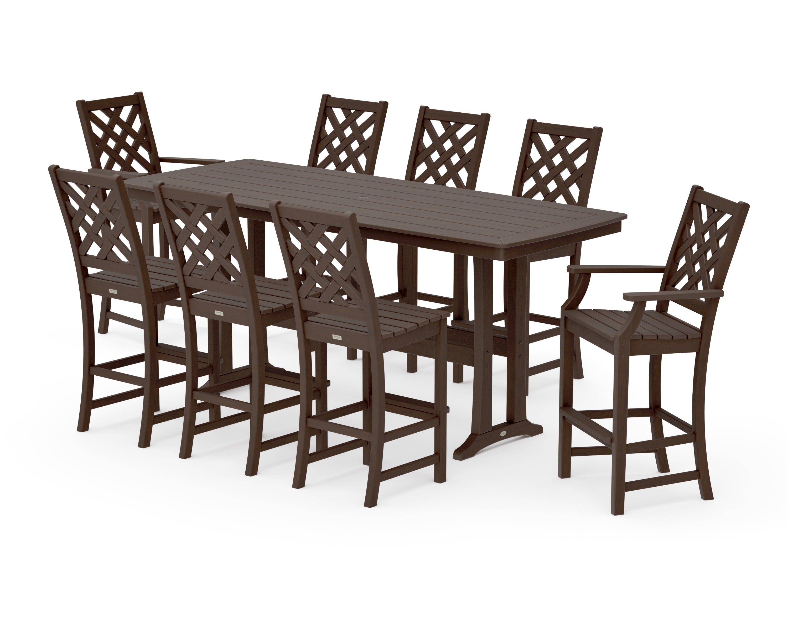 Wovendale 9-Piece Bar Set with Trestle Legs in Kona